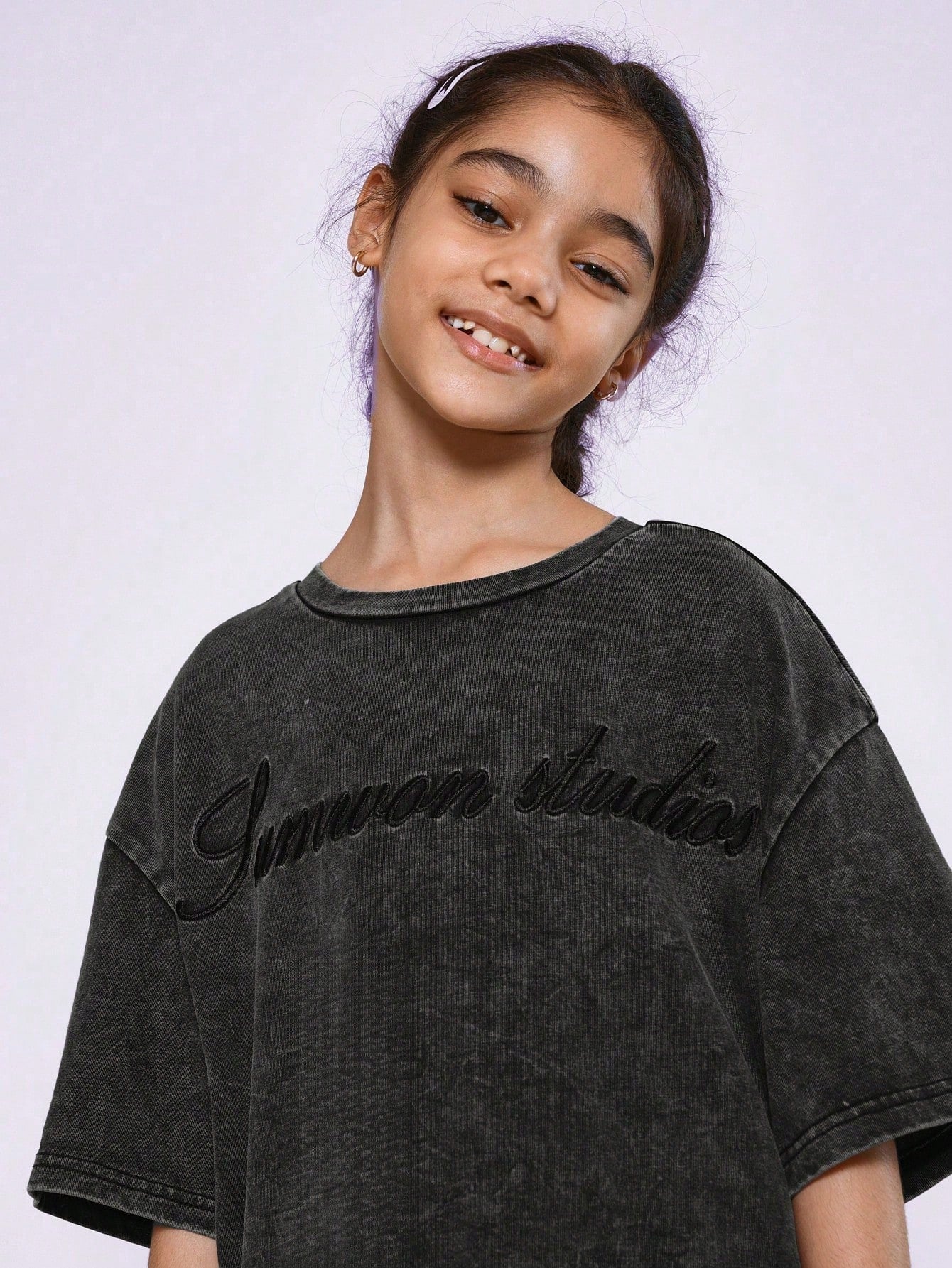 Tween Boys Oversized Fit Washed Tee With Embroidered Print