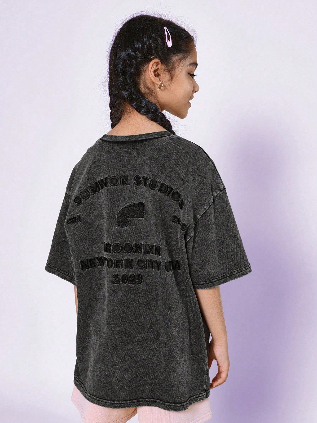 Tween Boys Oversized Fit Washed Tee With Embroidered Print