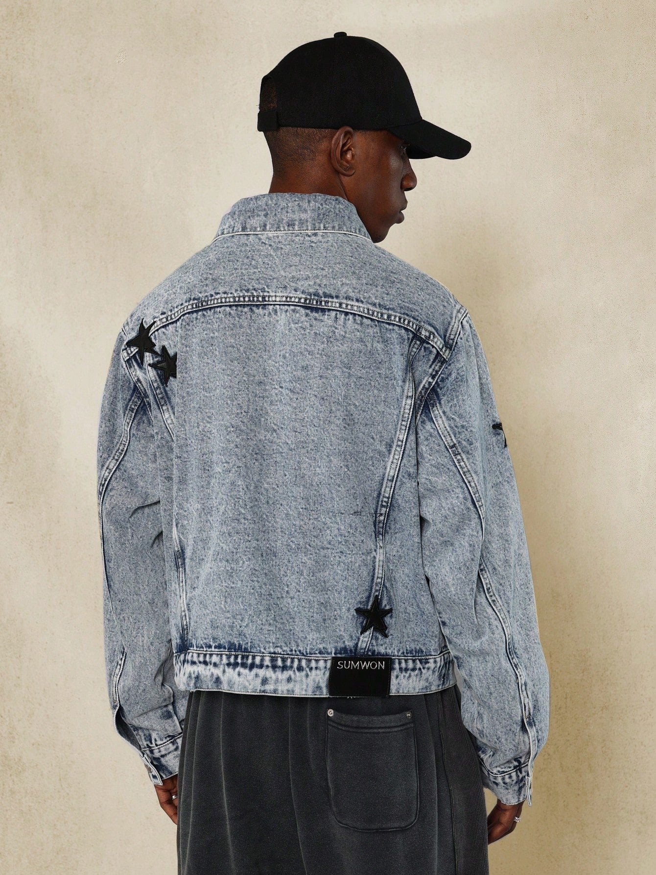 Washed Trucker Denim Jacket With PU Patches & Embroidery