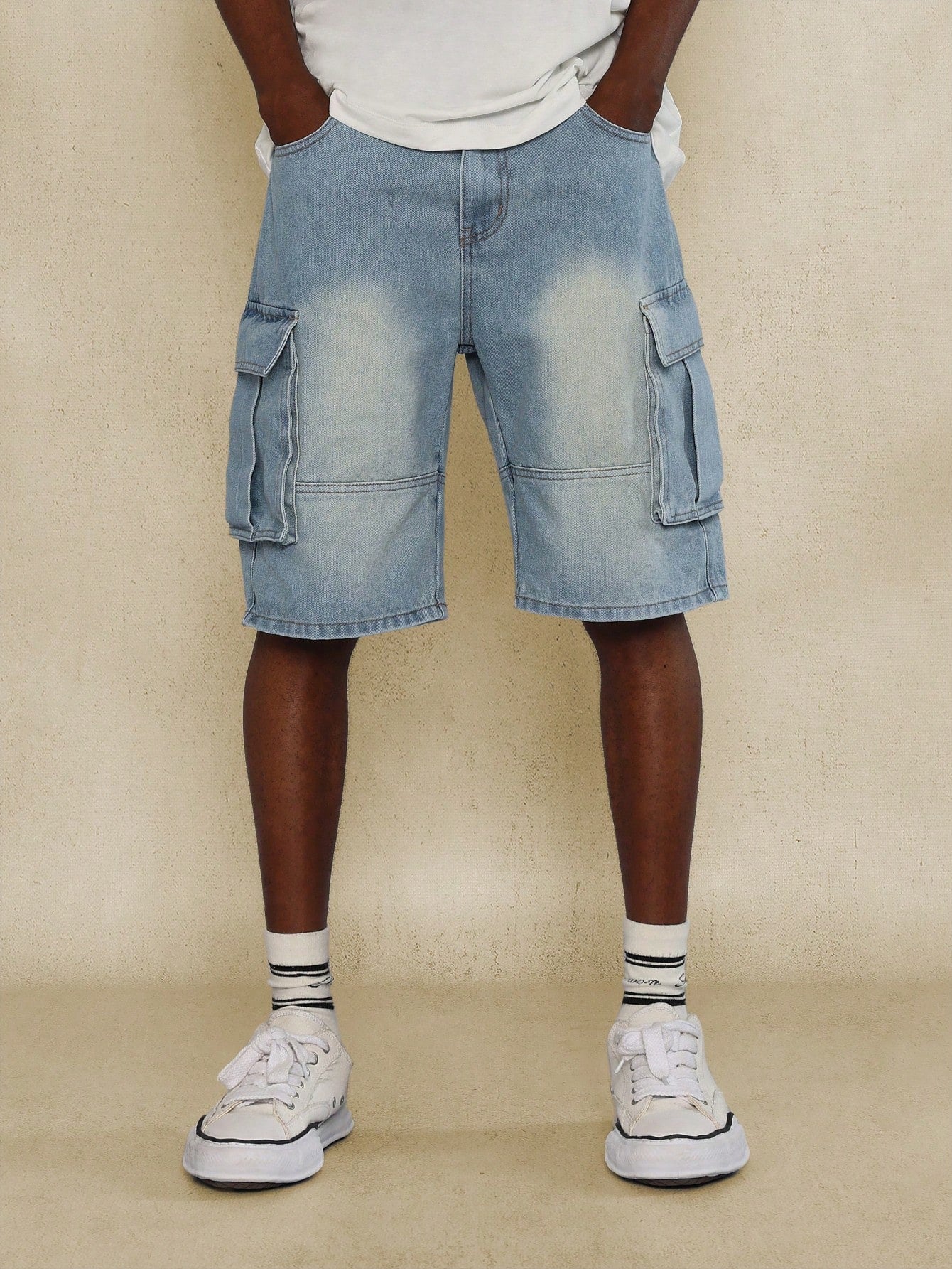 Washed Denim Cargo Short