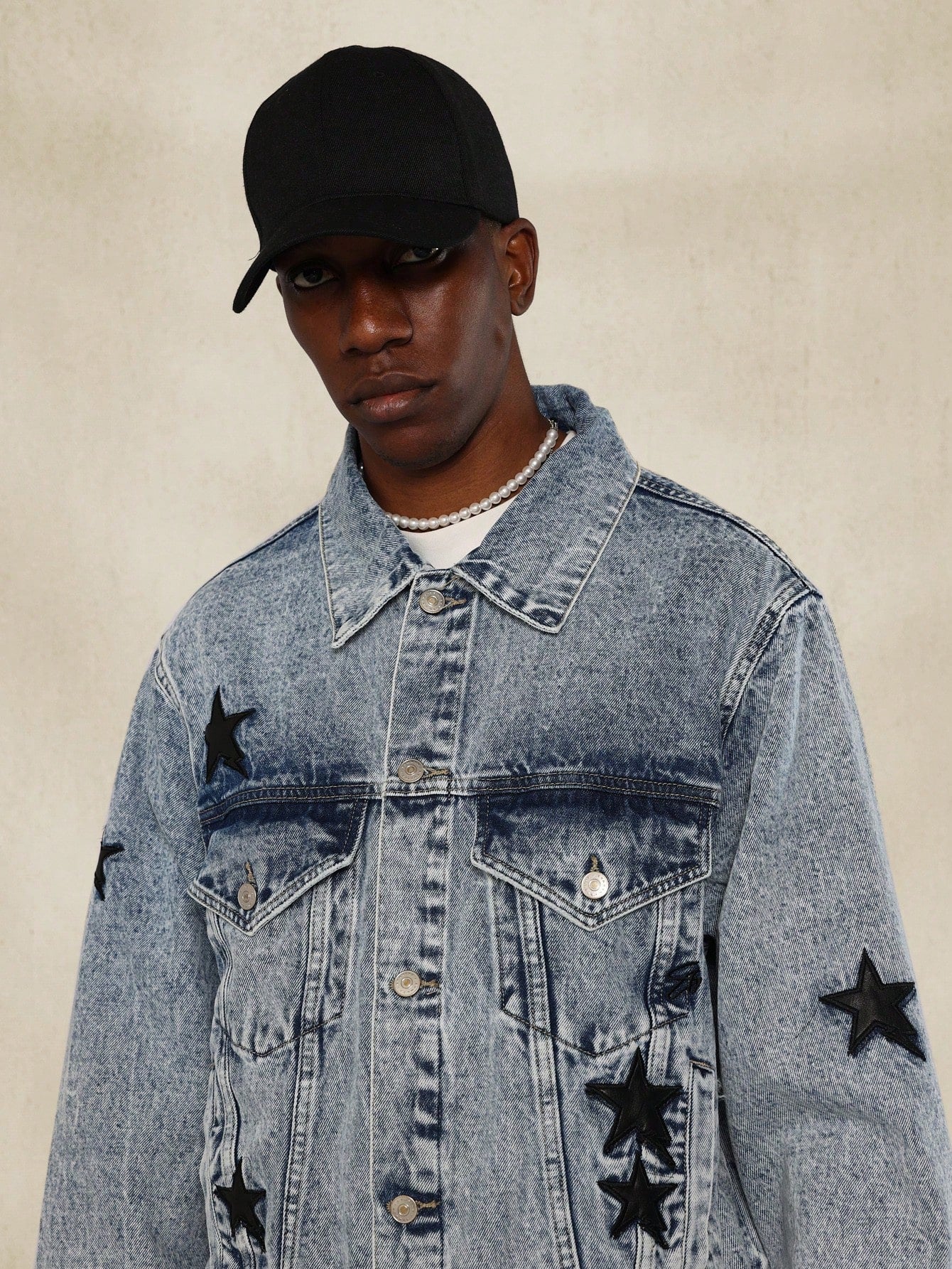 Washed Trucker Denim Jacket With PU Patches & Embroidery