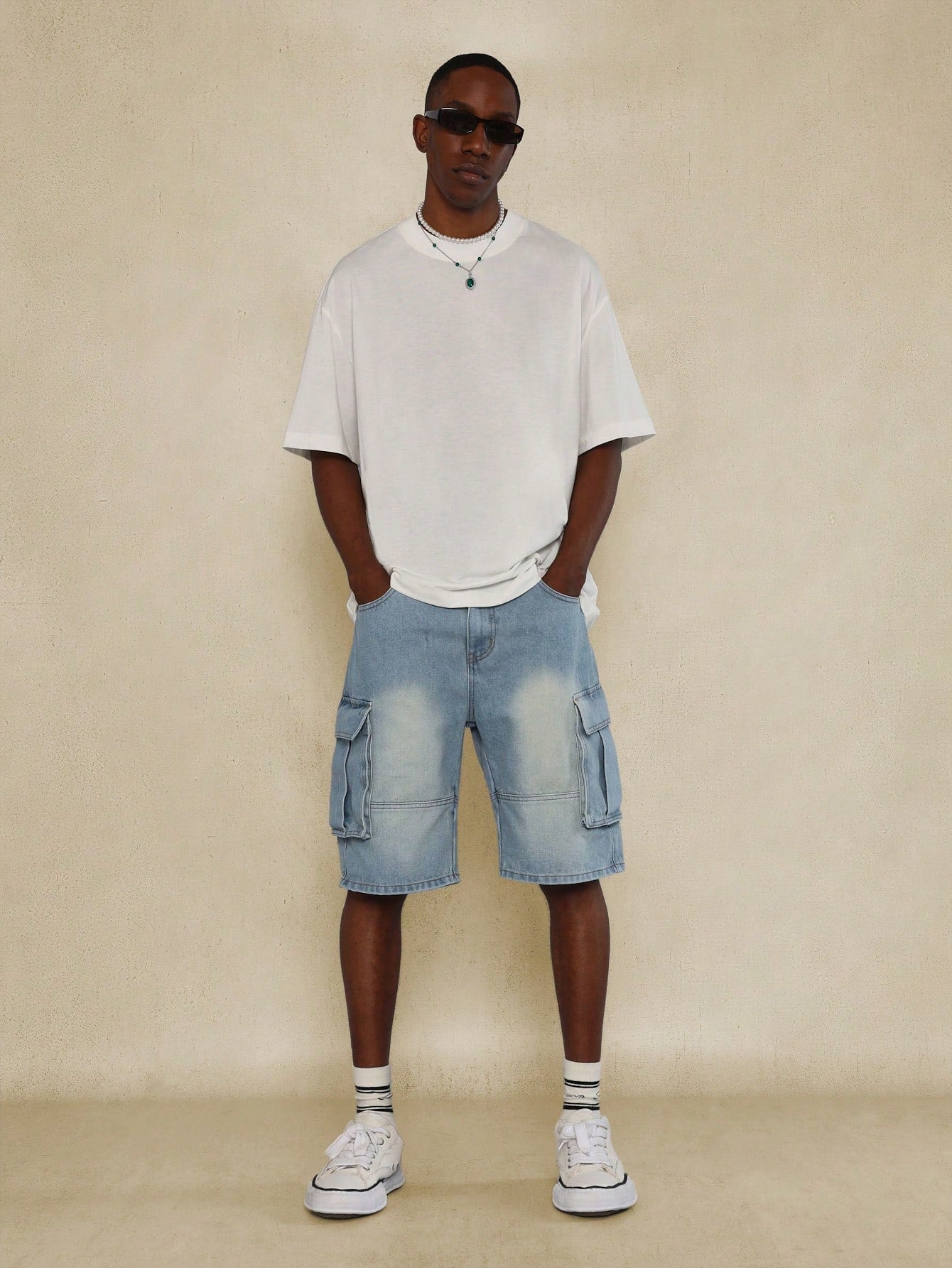 Washed Denim Cargo Short