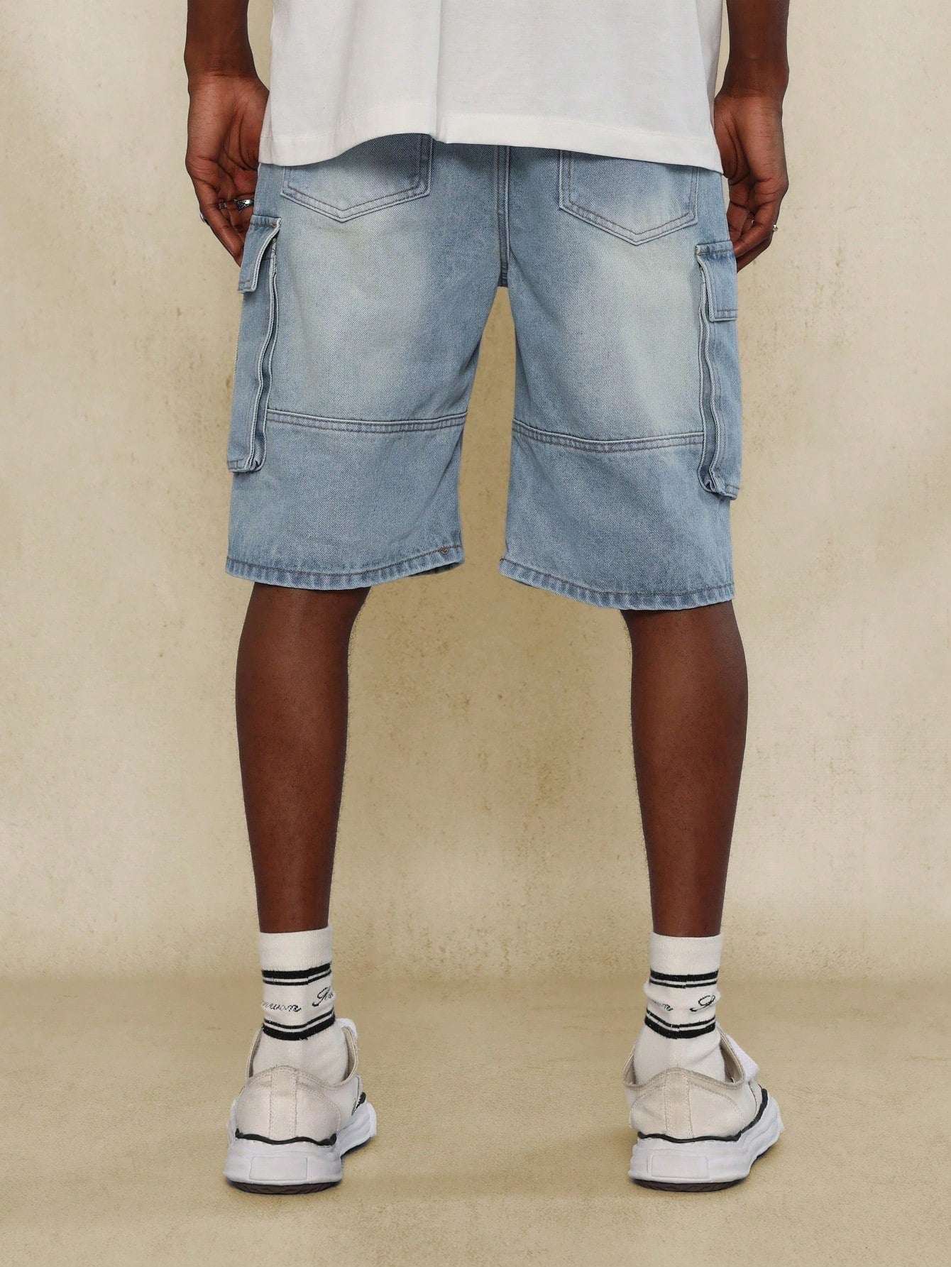 Washed Denim Cargo Short