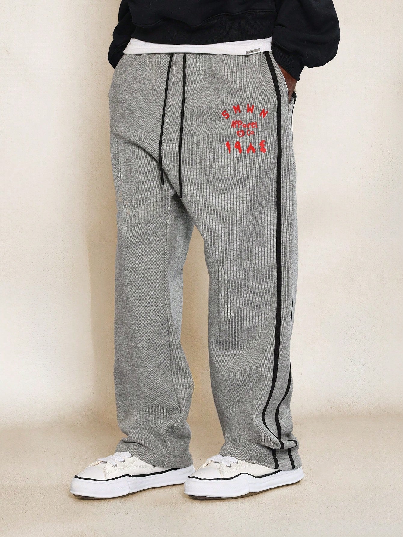 Drop Crotch Jogger With Side Stripe & Small Graphic Print