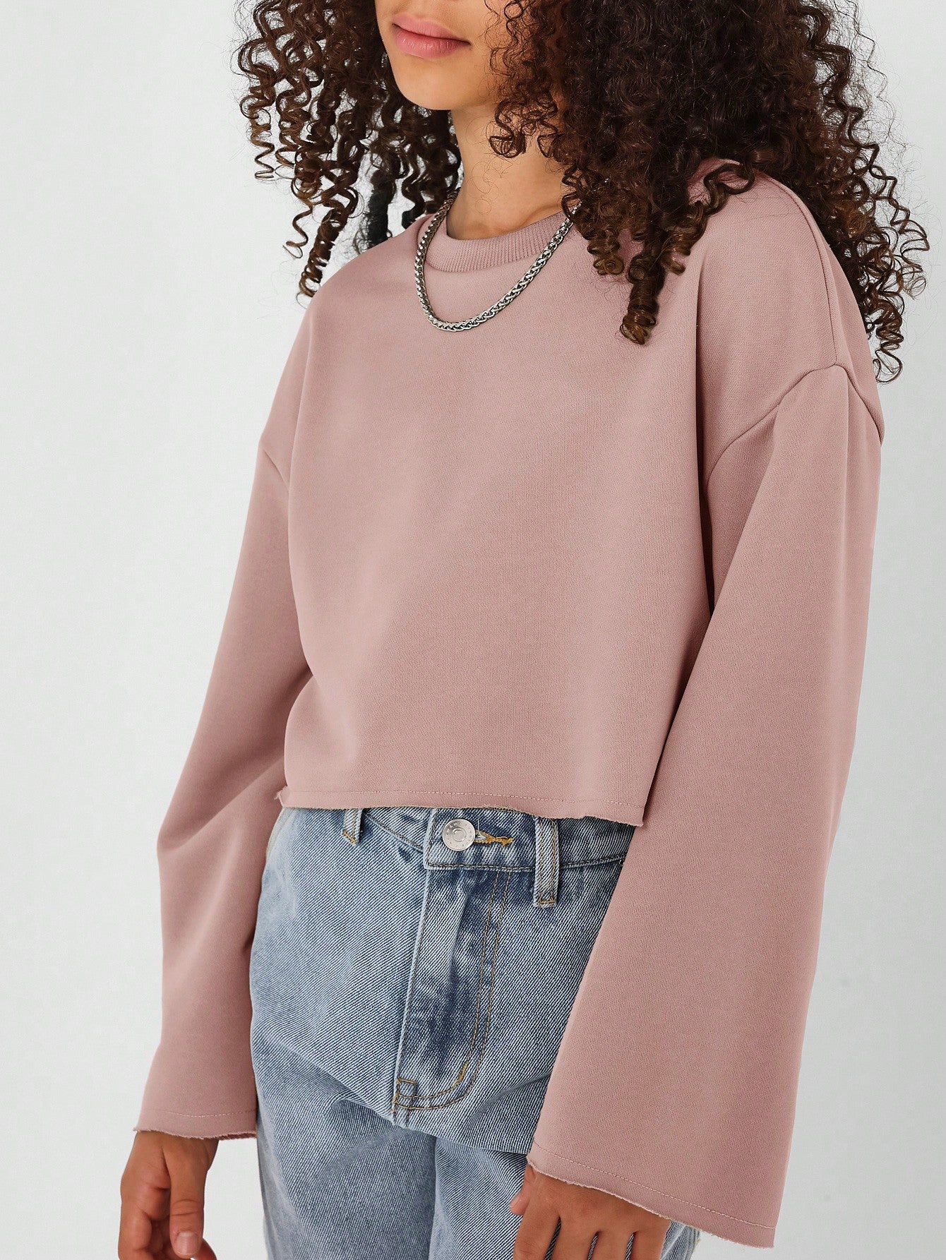 Tween Girls Crop Fit Flare Sleeves Essential Sweatshirt