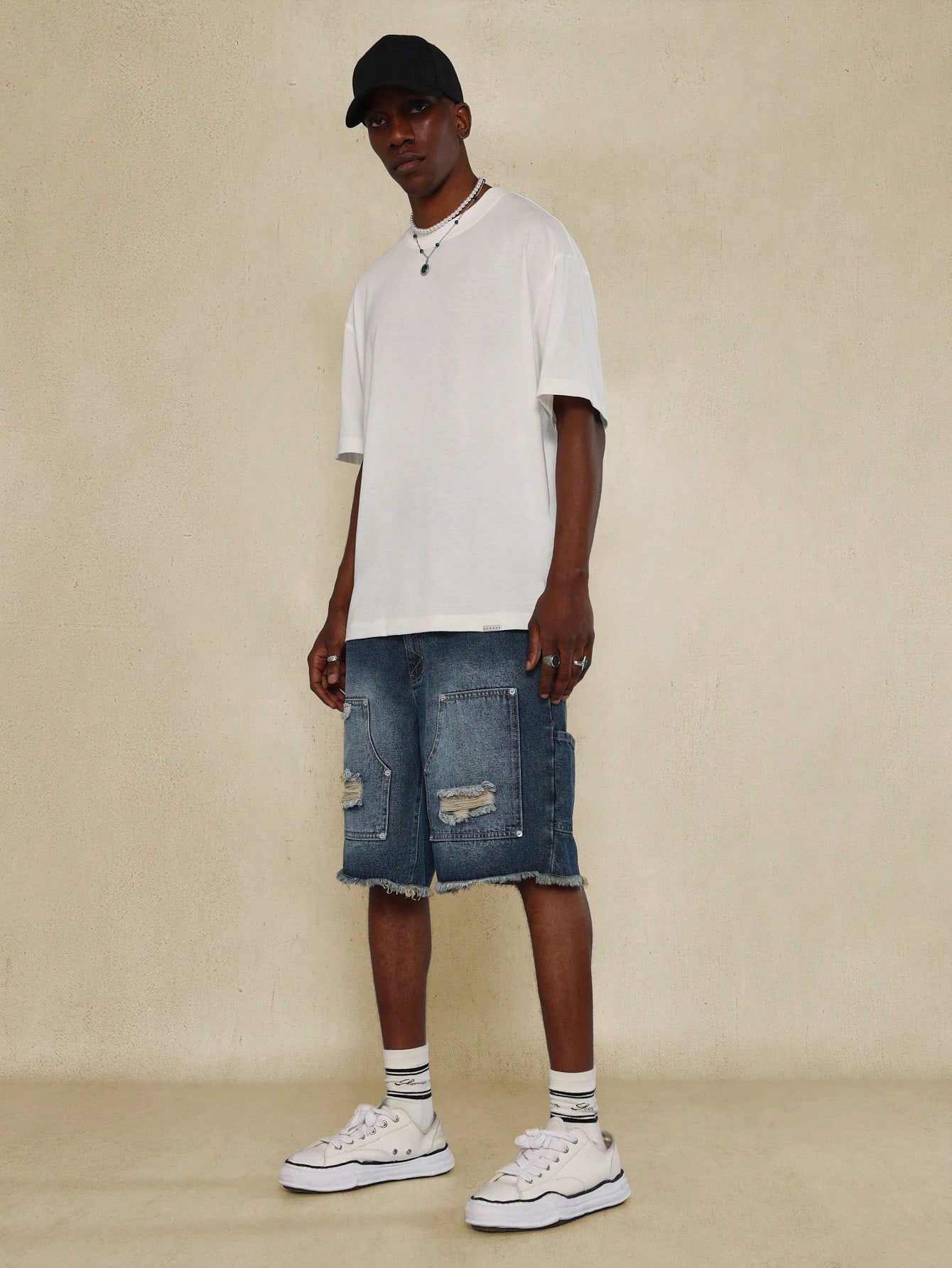 Raw Edge Ripped Denim Carpenter Short