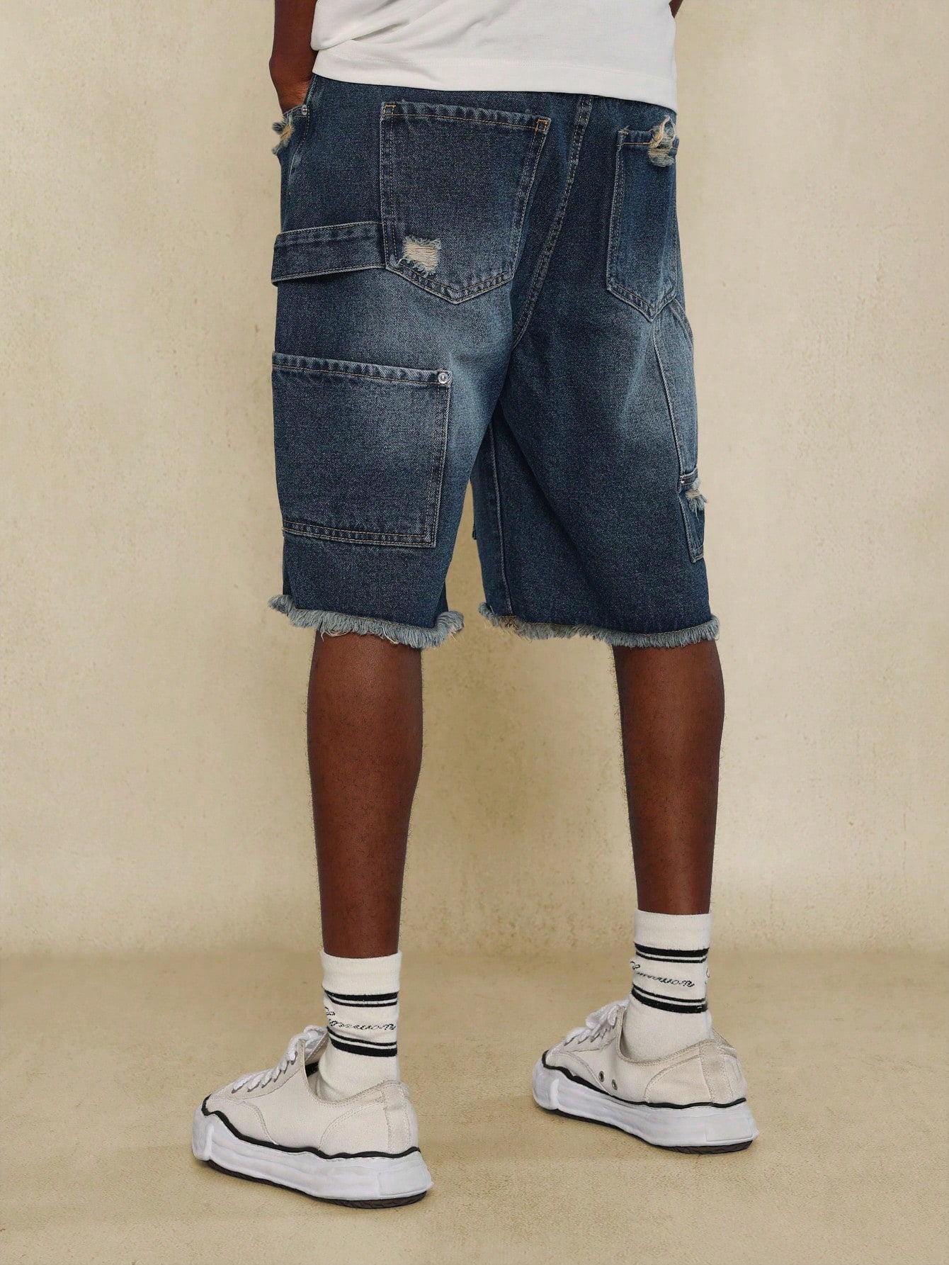 Raw Edge Ripped Denim Carpenter Short