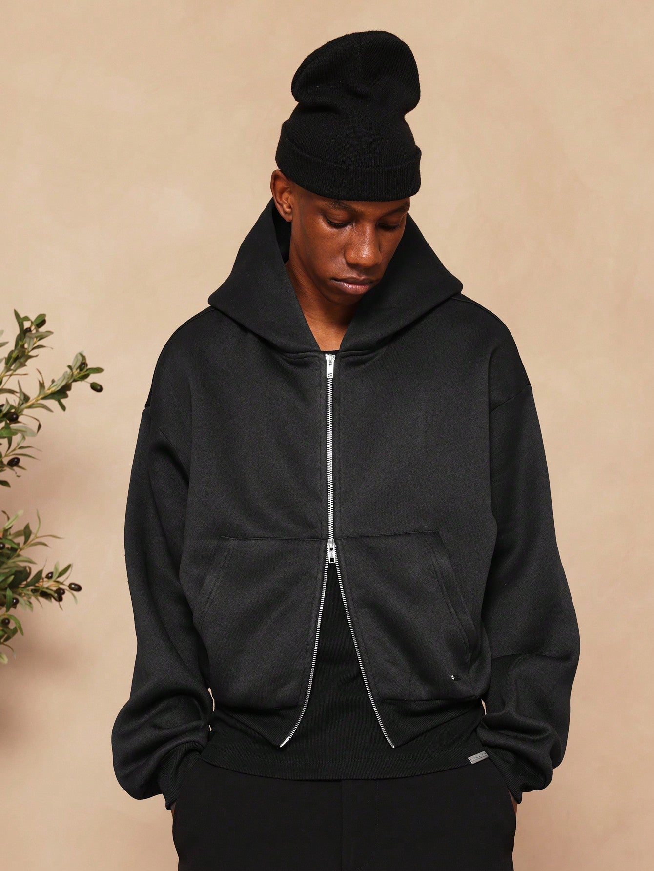 Crop Fit Zip Through Heavyweight Essential Hoodie