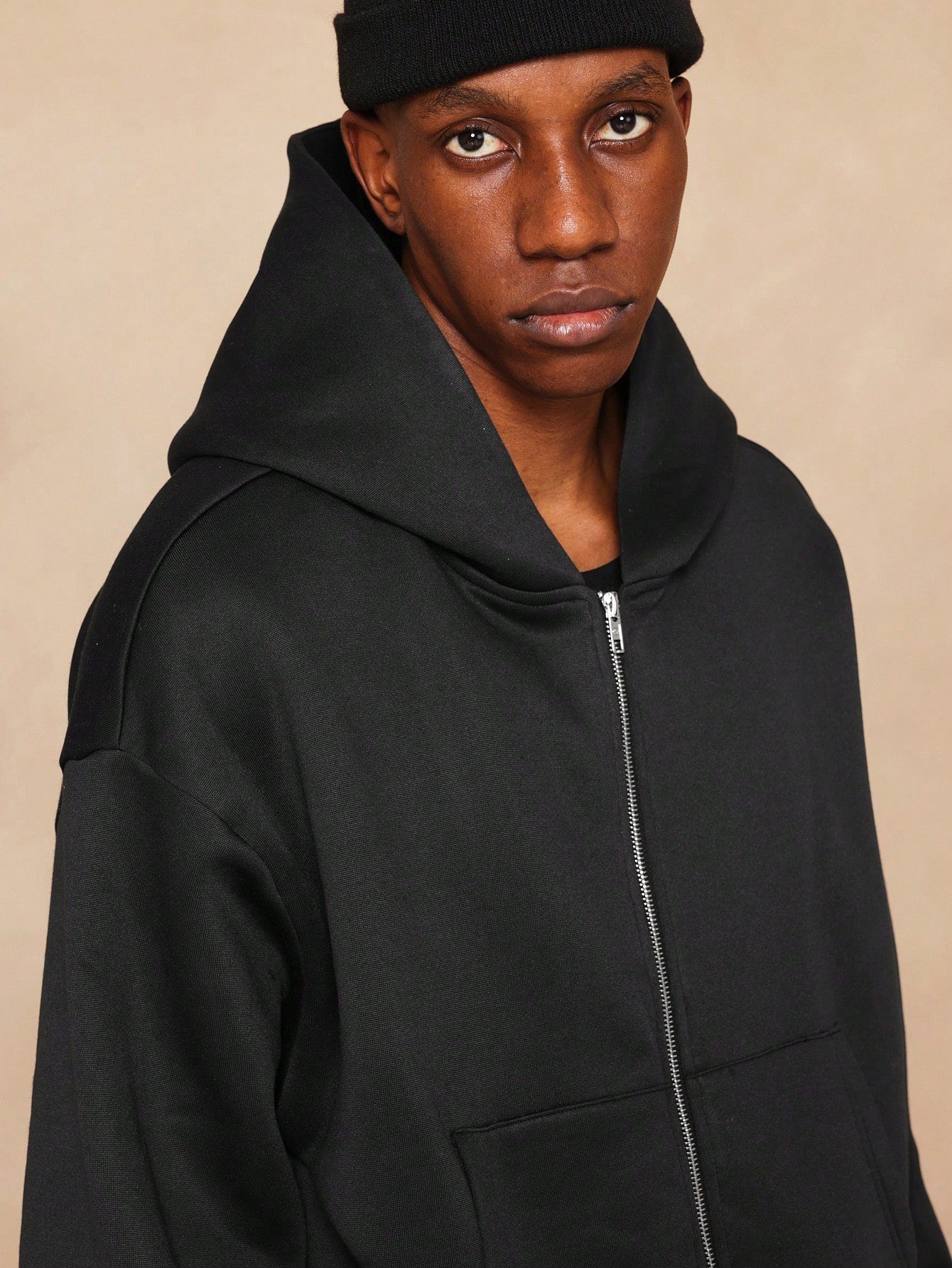 Crop Fit Zip Through Heavyweight Essential Hoodie