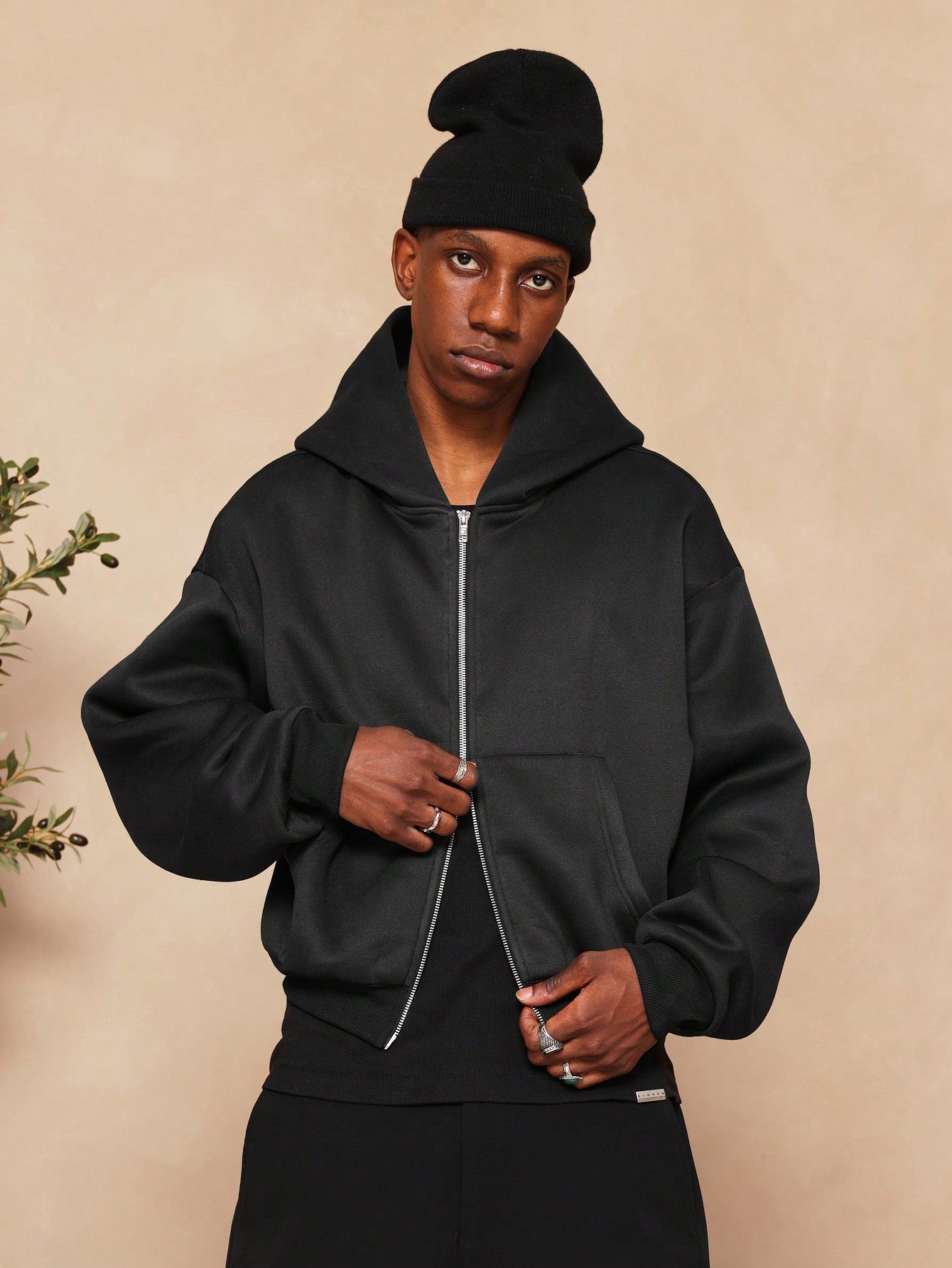 Crop Fit Zip Through Heavyweight Essential Hoodie