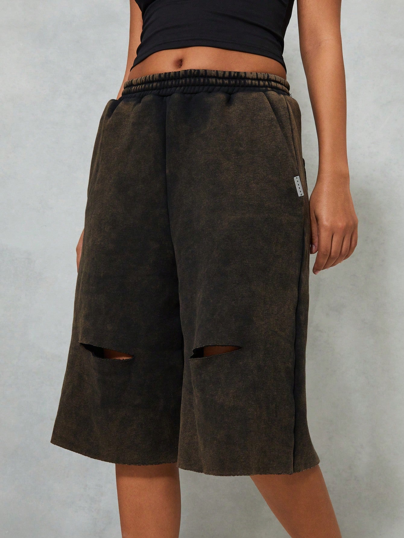 SUMWON WOMEN Washed Ripped Pull-On Bermuda Shorts