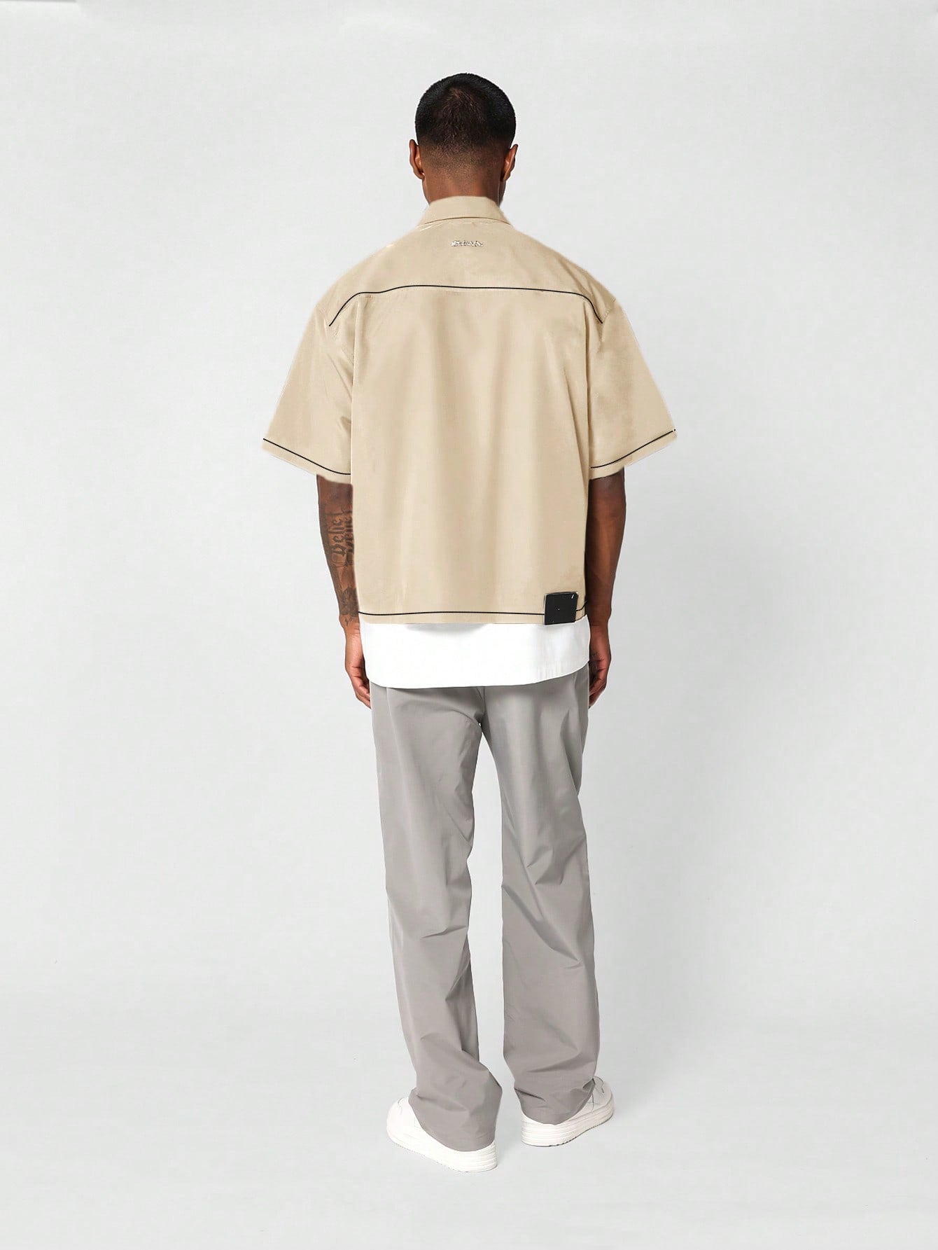 Boxy Fit Zip Through Shirt With Patch Pocket