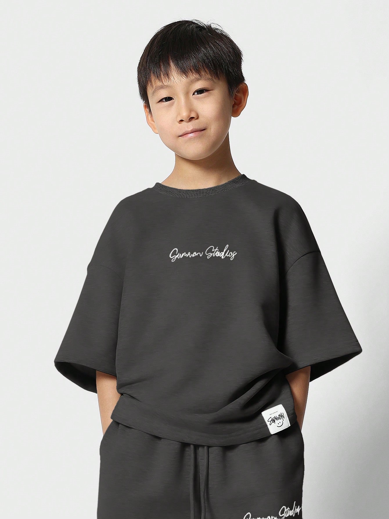 Tween Boys Oversized Elbow Sleeve Tee And Straight Fit Jogger With Embroidery Print 2 Piece Set