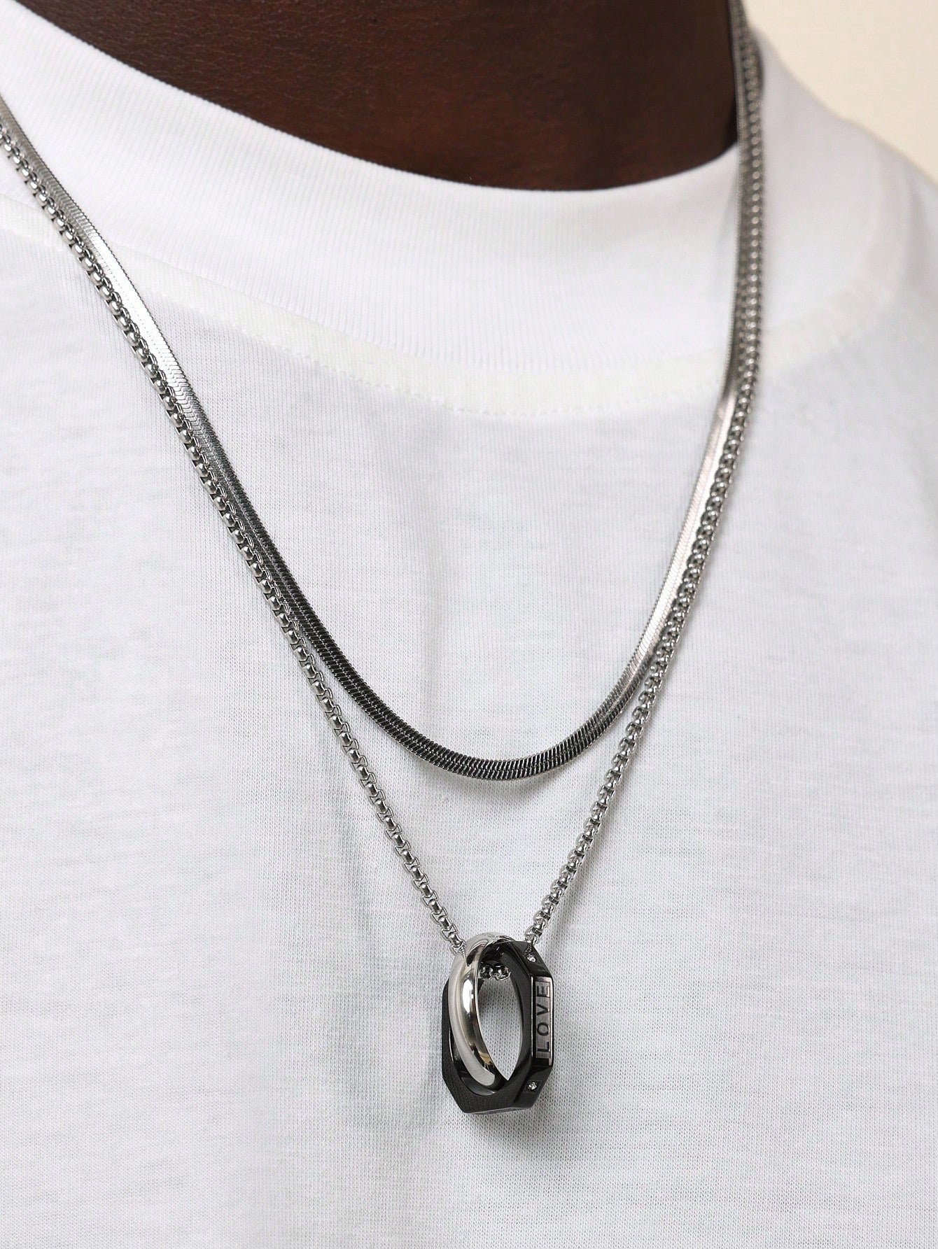 2pcs Square Double-Loop Necklaces For Men