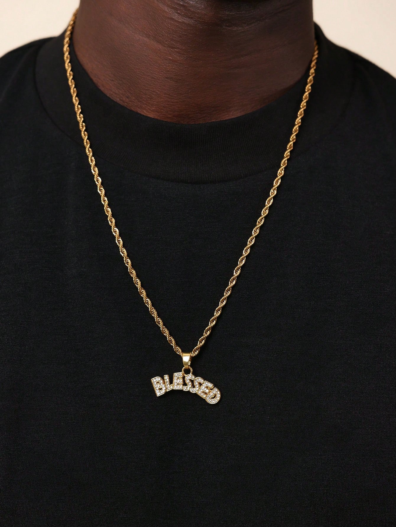 Exaggerated Personality Men Rhinestone Letter Necklace