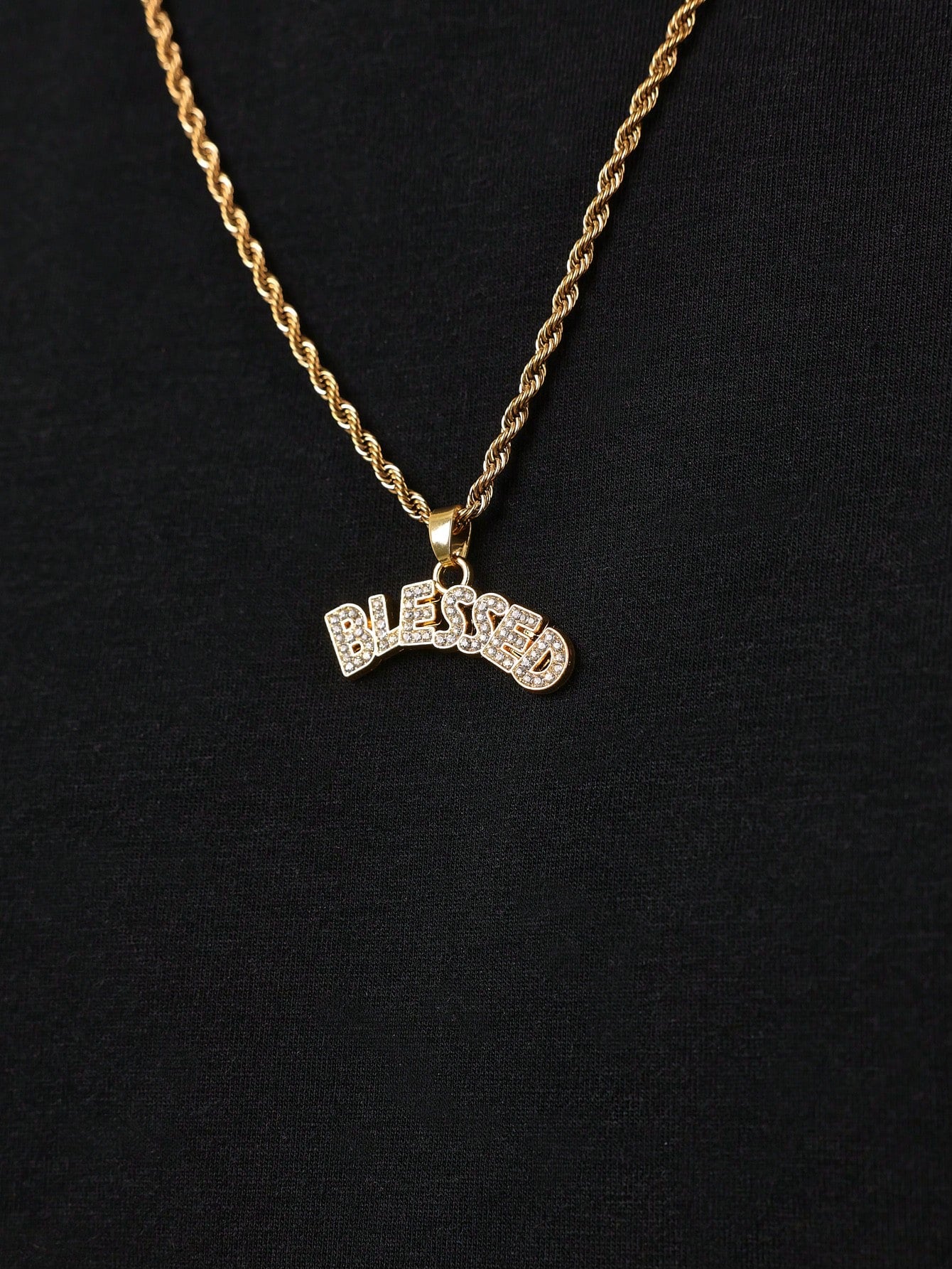 Exaggerated Personality Men Rhinestone Letter Necklace