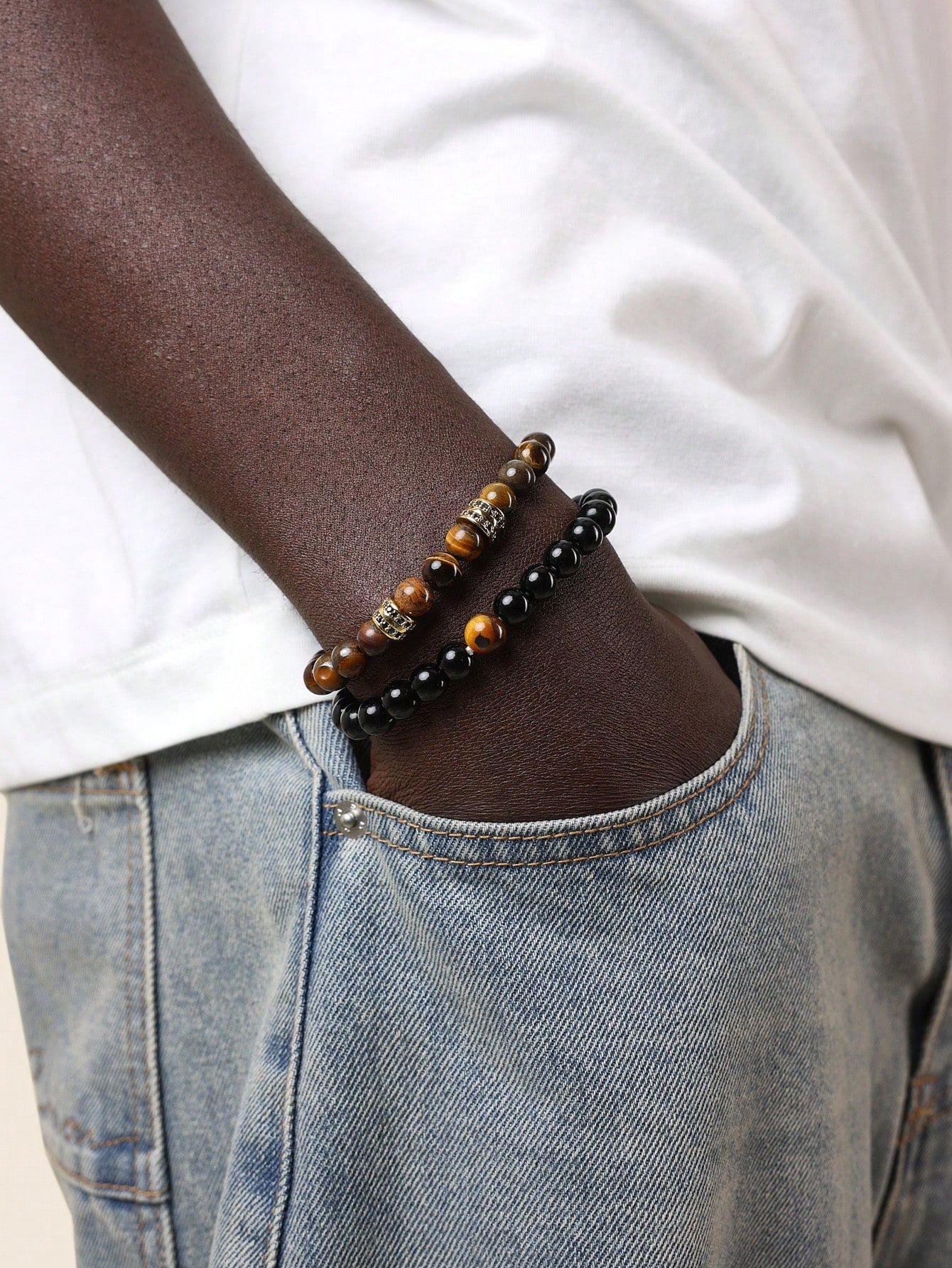 Gold-Tone Plated Black Beaded Bracelet