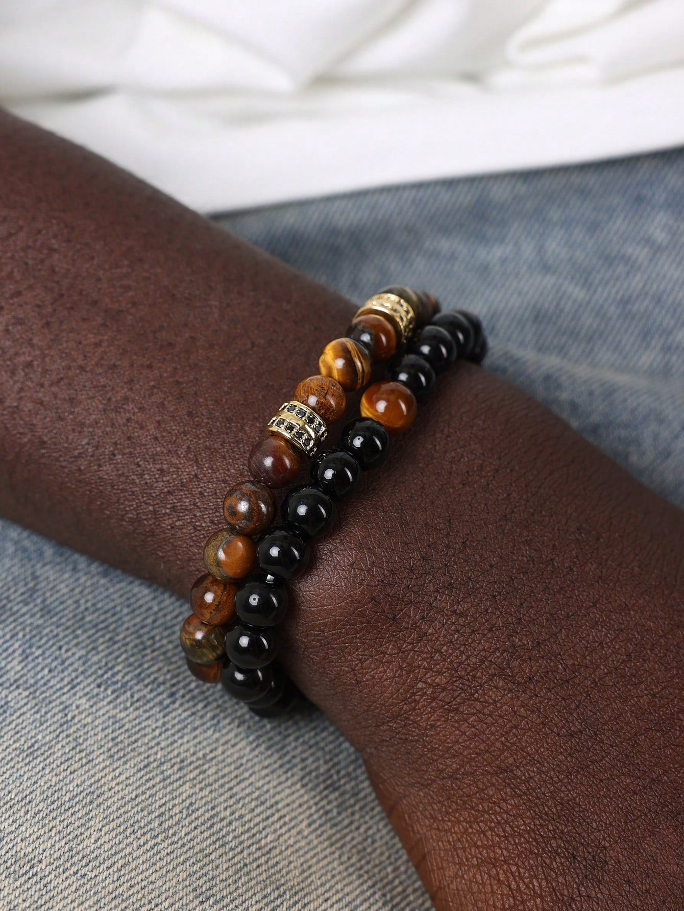 Gold-Tone Plated Black Beaded Bracelet