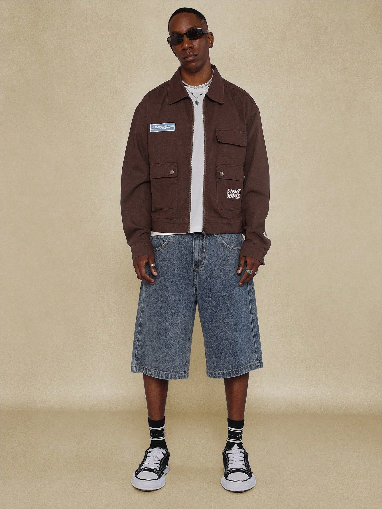 Twill Worker Zip Through Jacket With Patches