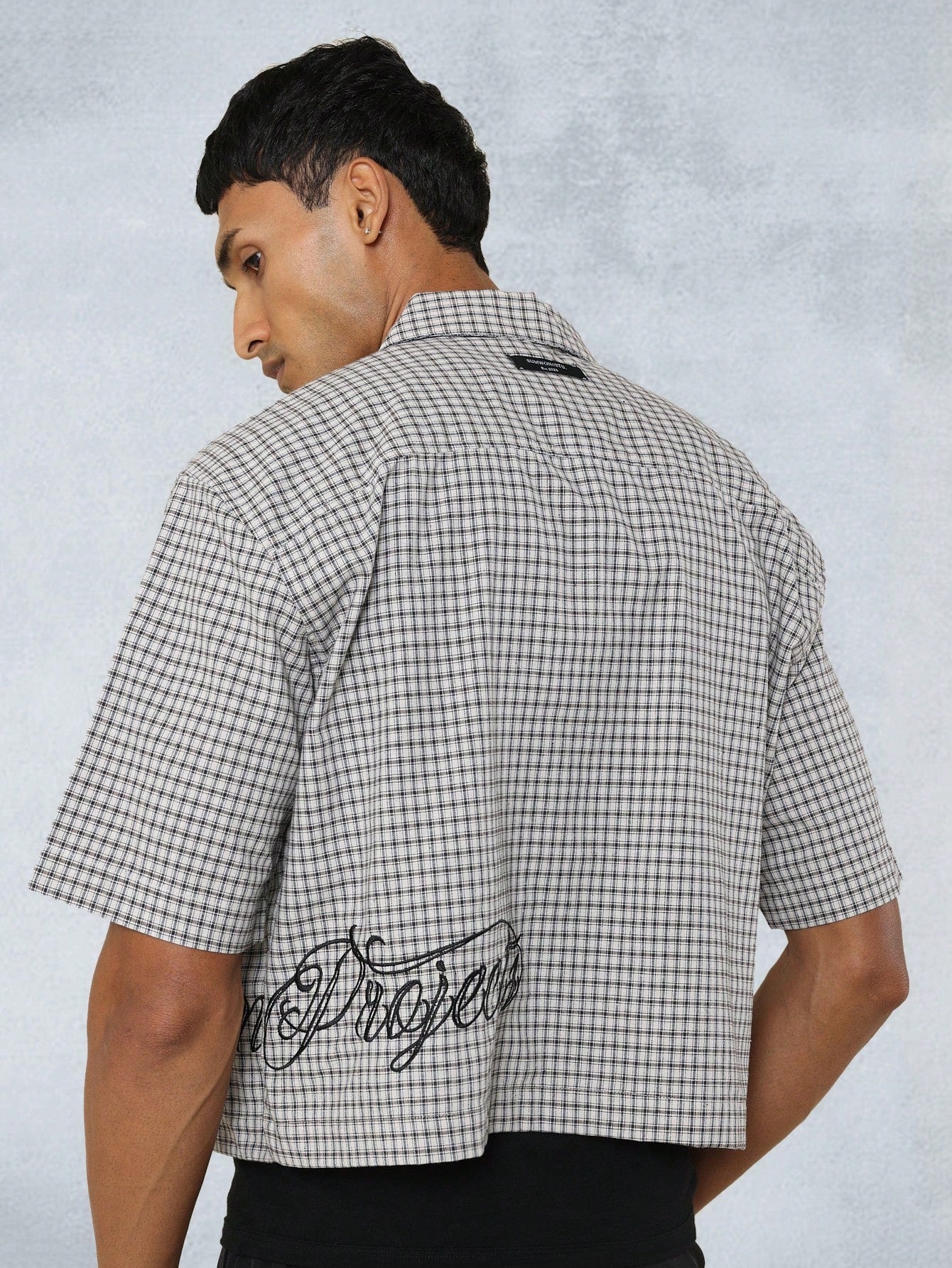 Crop Fit Checkered Shirt With Embroidery College Ready