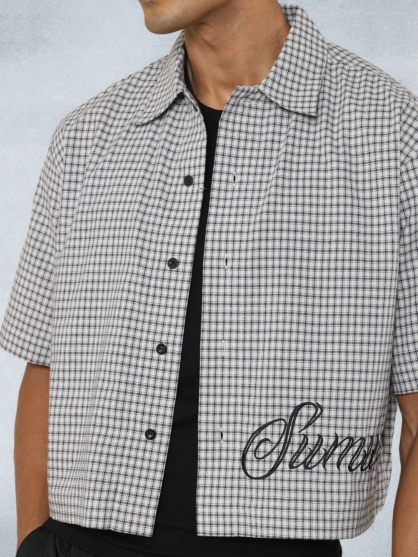 Crop Fit Checkered Shirt With Embroidery College Ready