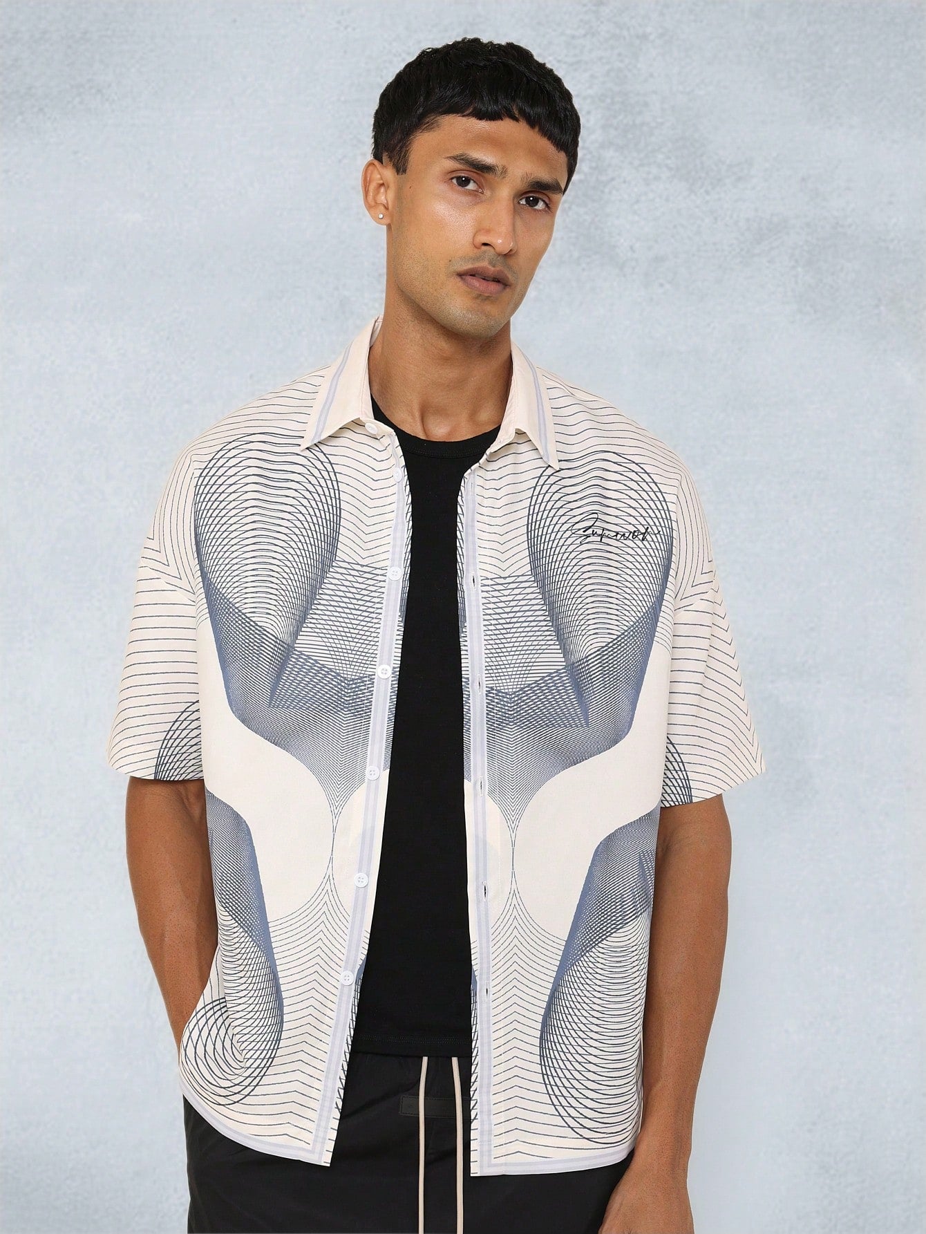 Boxy Fit Zip Nylon Shirt With All Over Print