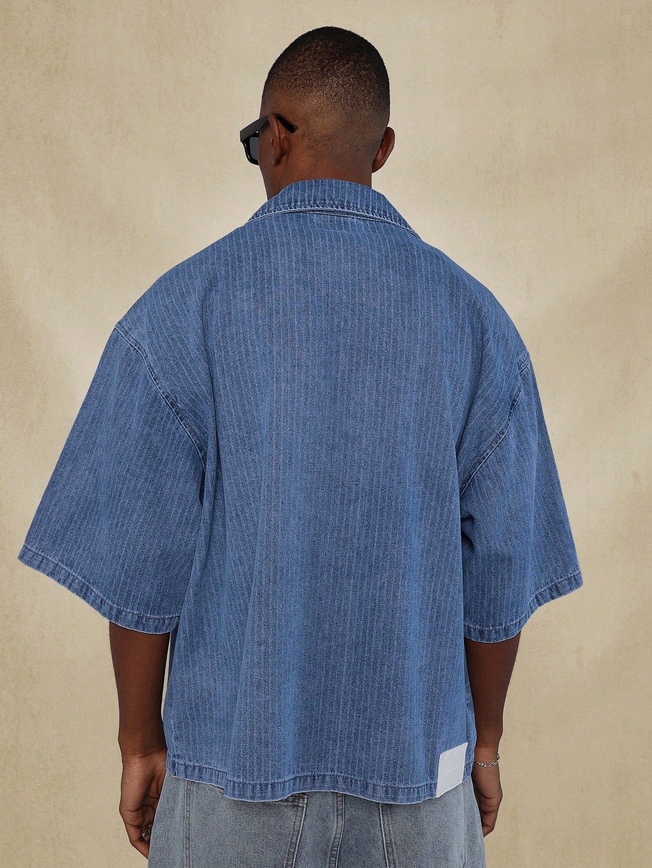 Boxy Fit Revere Collar Stripe Denim Shirt