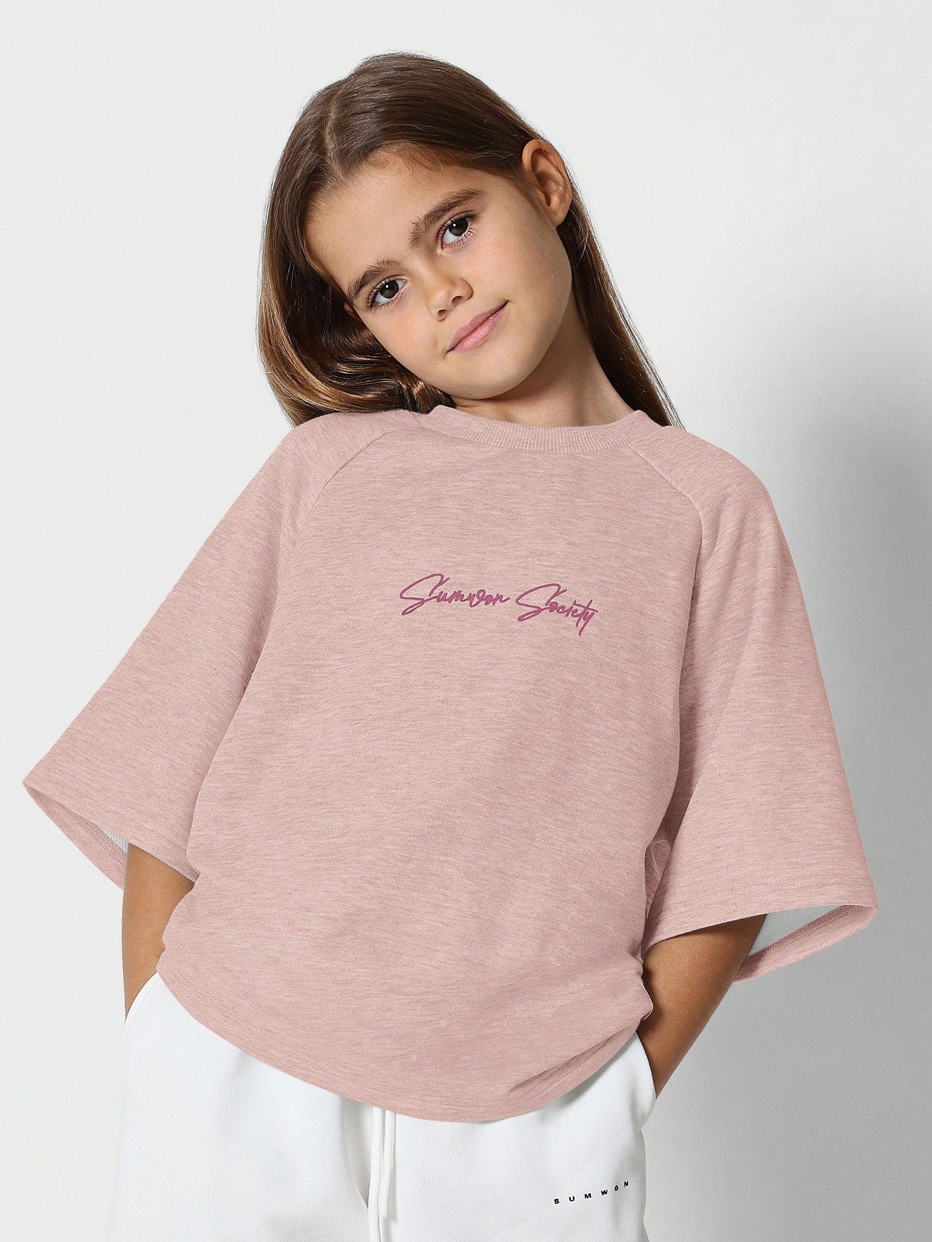 Tween Girls Oversized Fit Raglan Tee With Embroidery Print