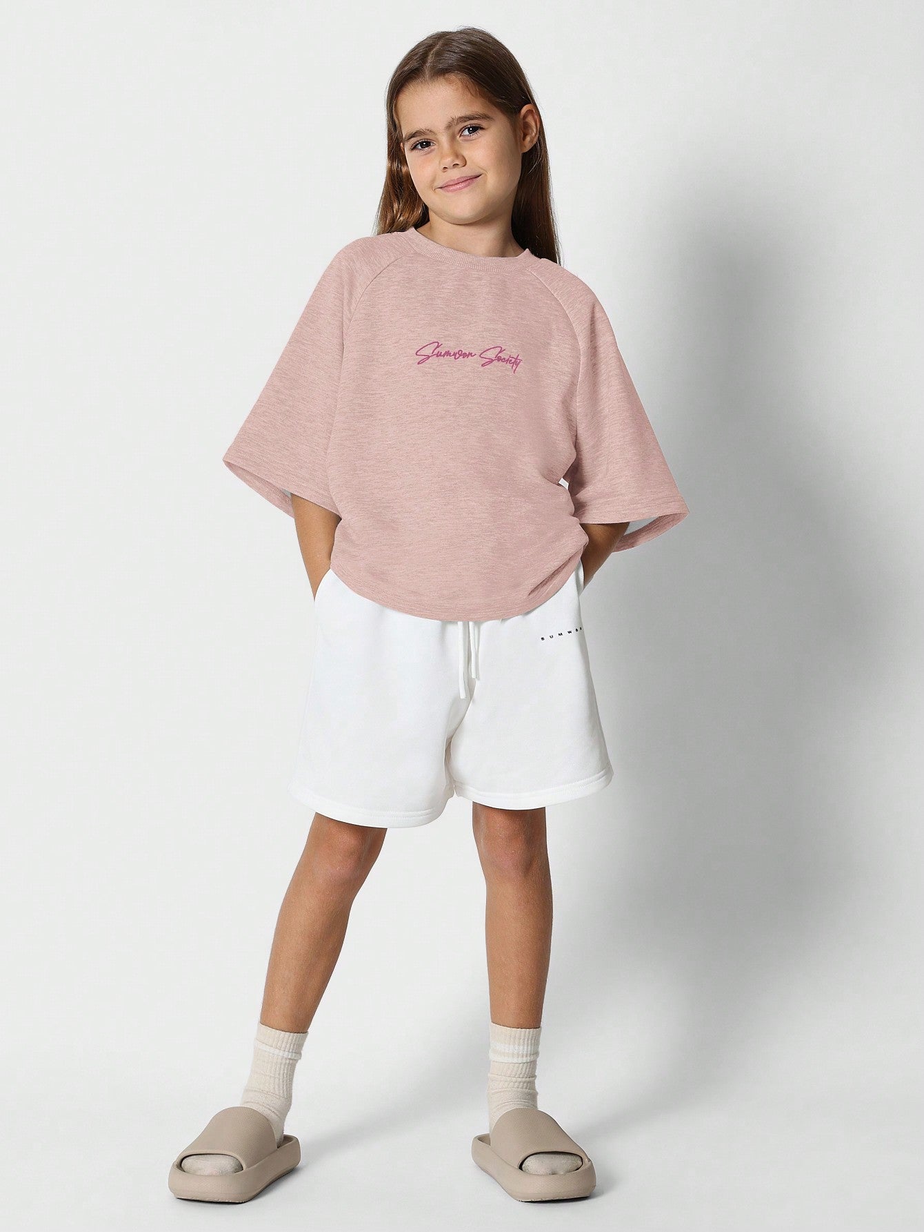 Tween Girls Oversized Fit Raglan Tee With Embroidery Print