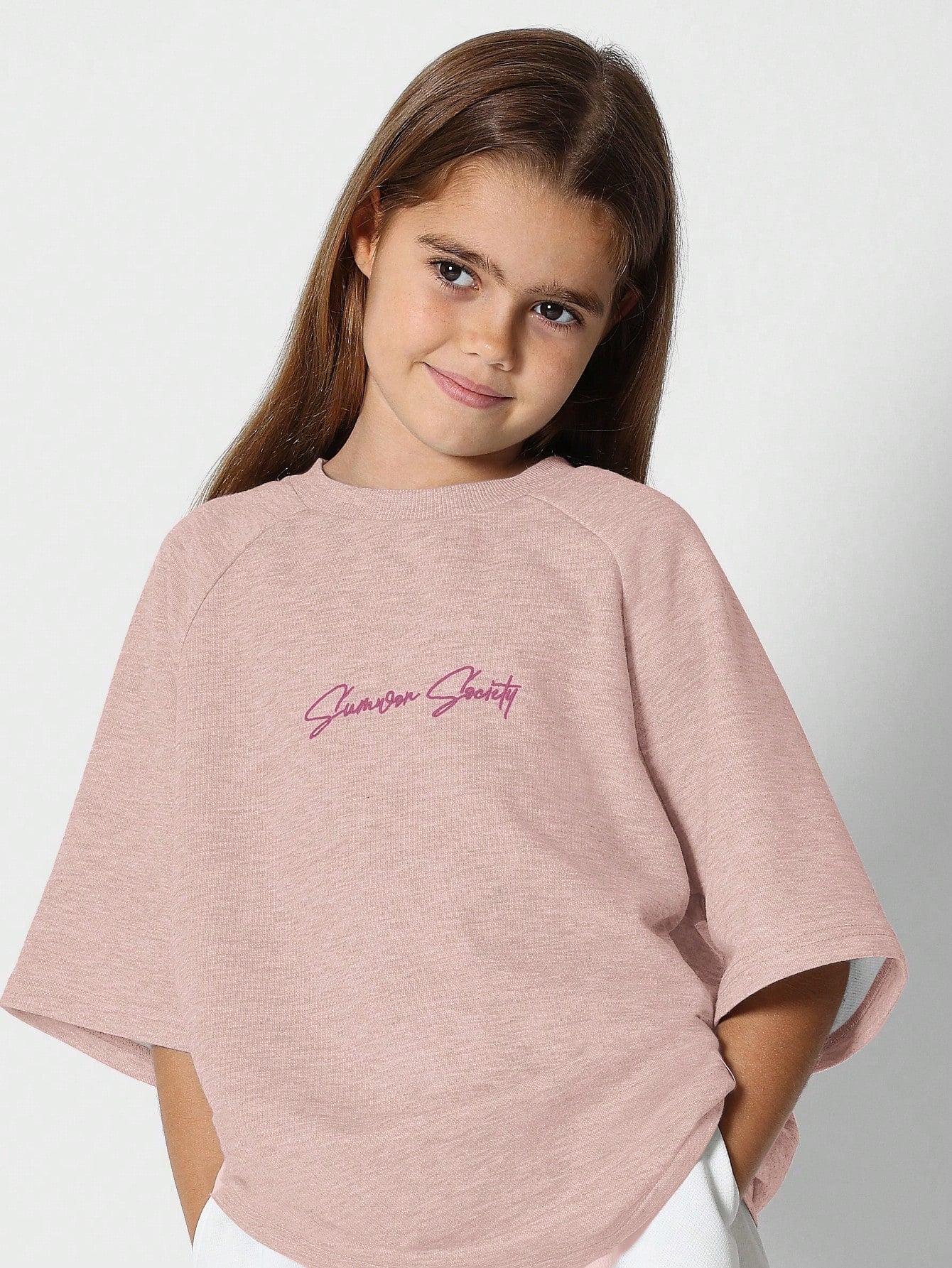 Tween Girls Oversized Fit Raglan Tee With Embroidery Print