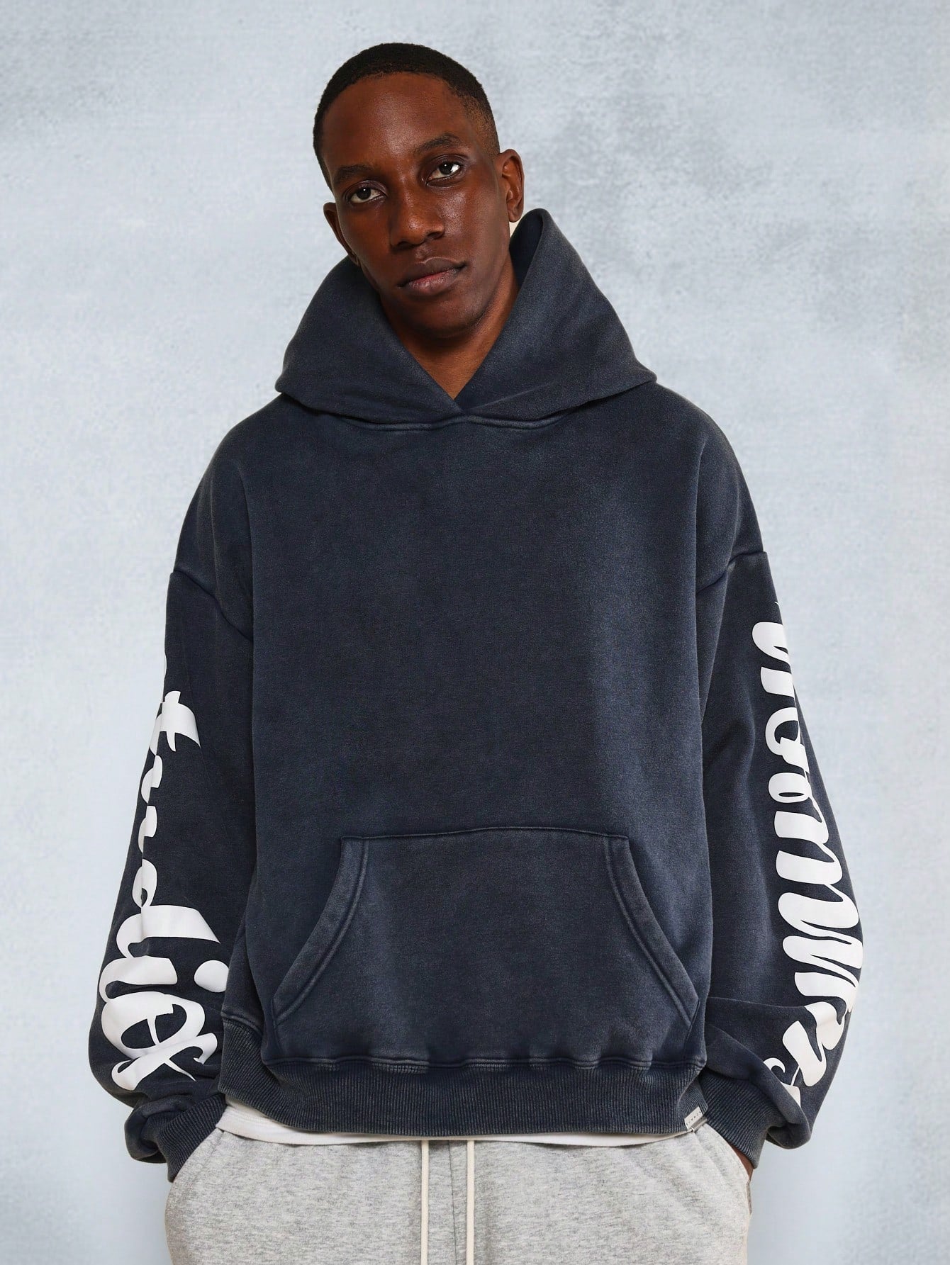 Overhead Washed Hoodie With Sleeve Graphic Print