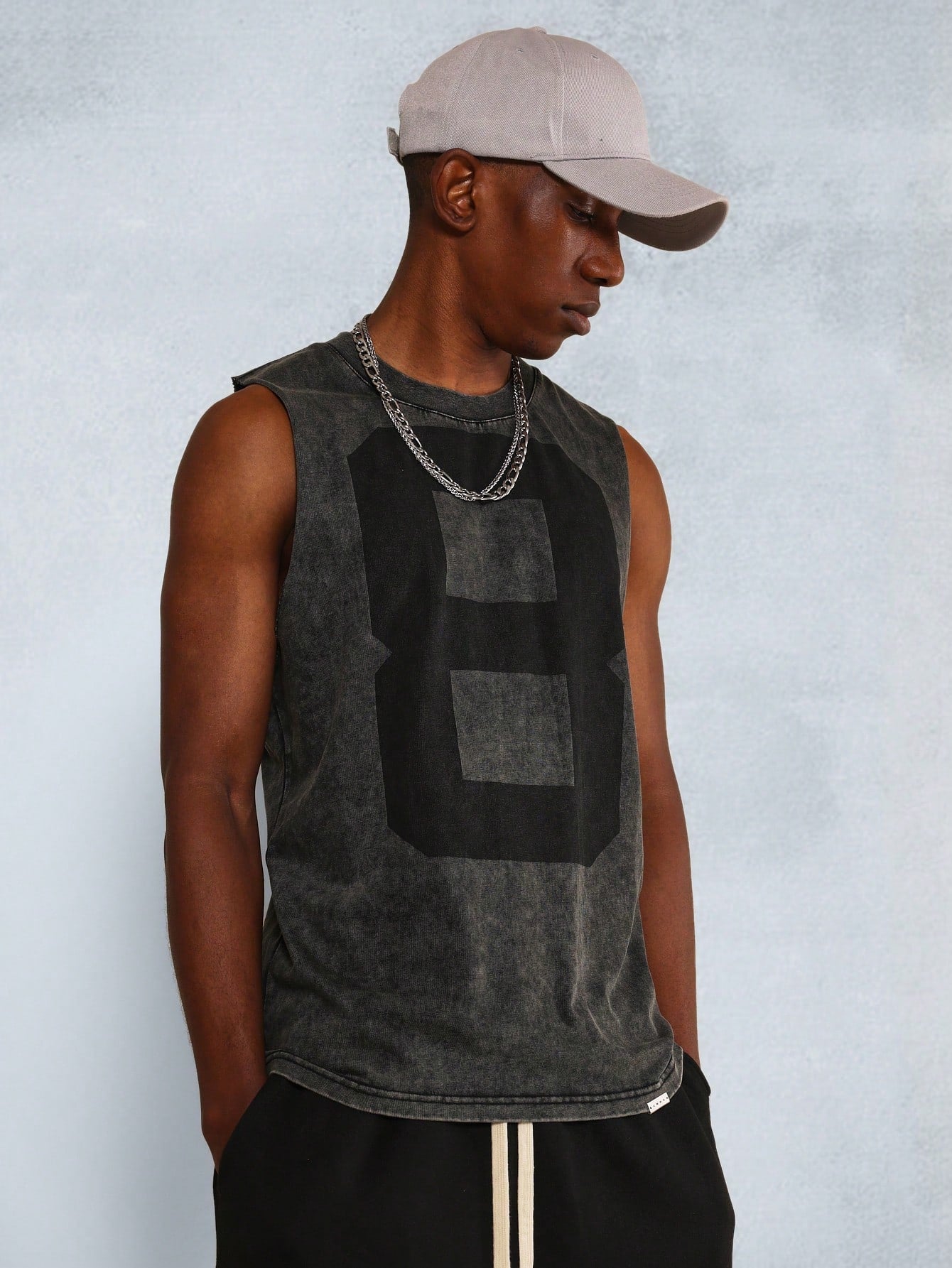 Washed Tank Top With Number Graphic Print