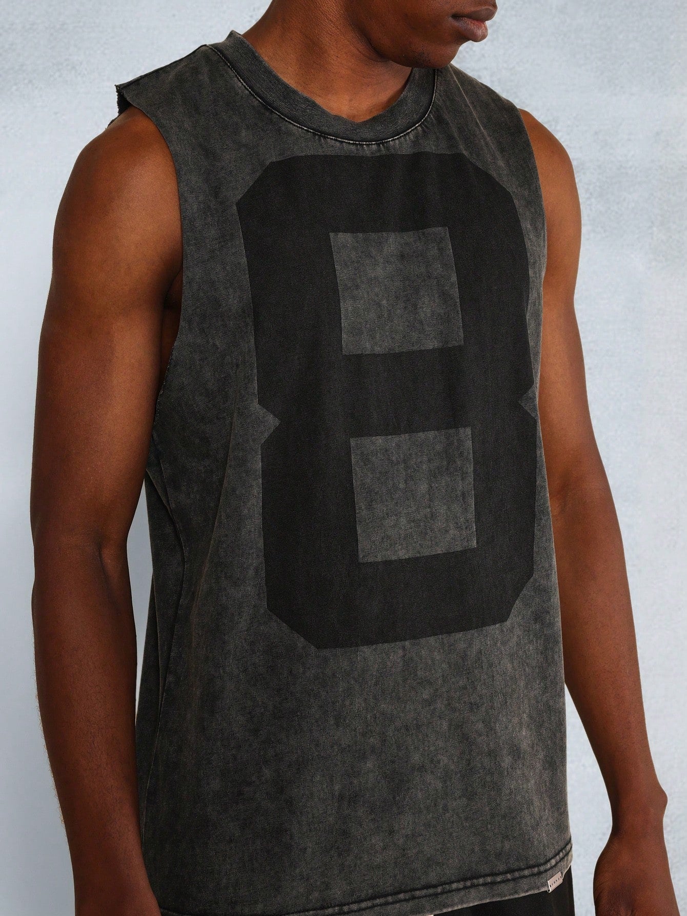 Washed Tank Top With Number Graphic Print