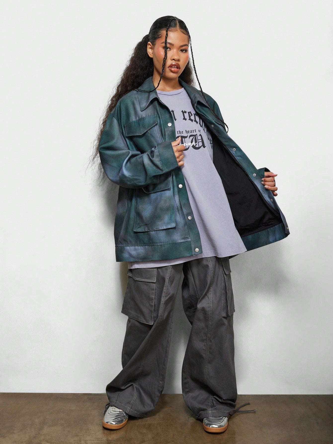 SUMWON WOMEN Oversized All Over Printed Twill Utility Jacket