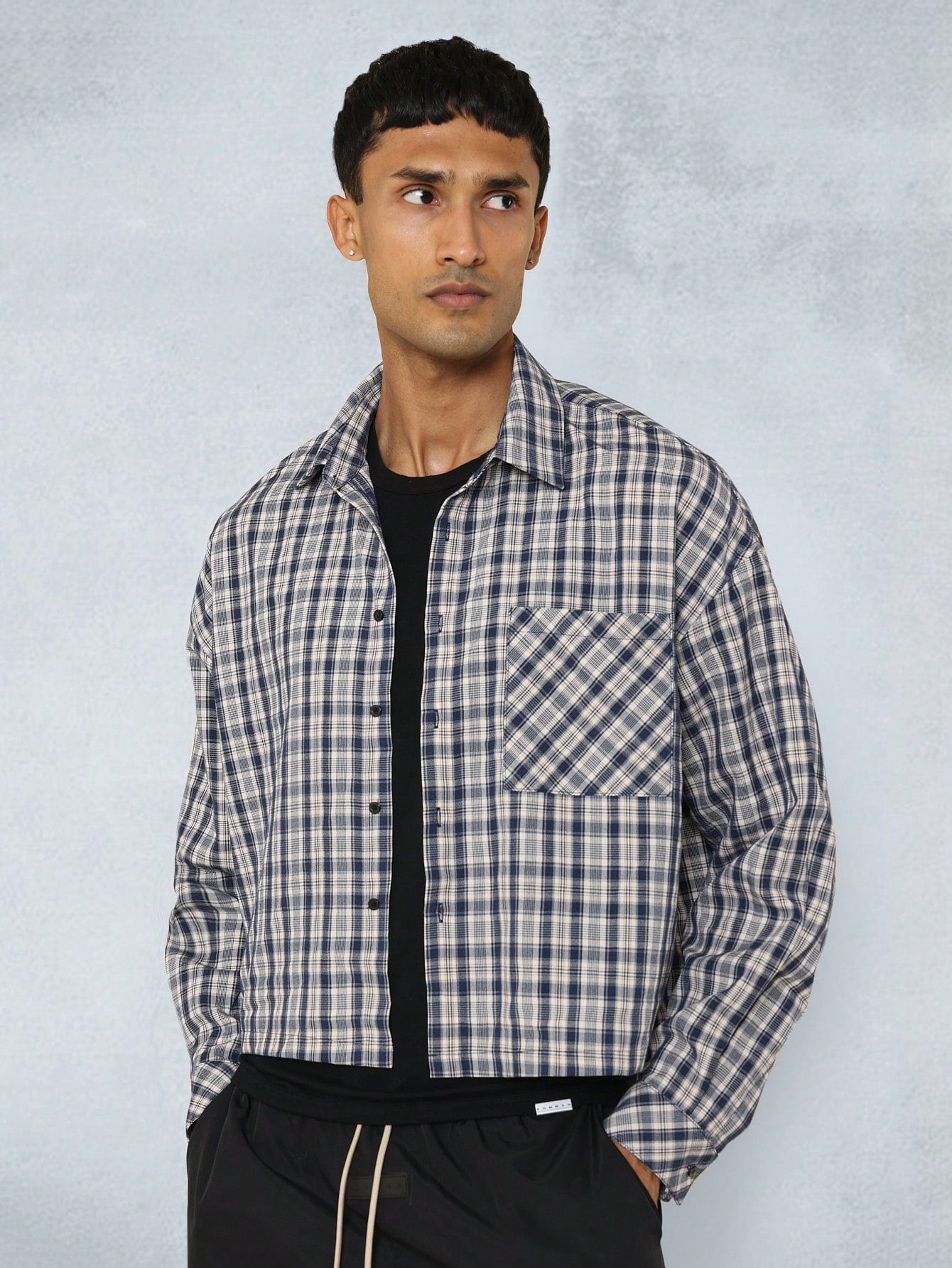 Crop Fit Revere Collar Checked Shirt