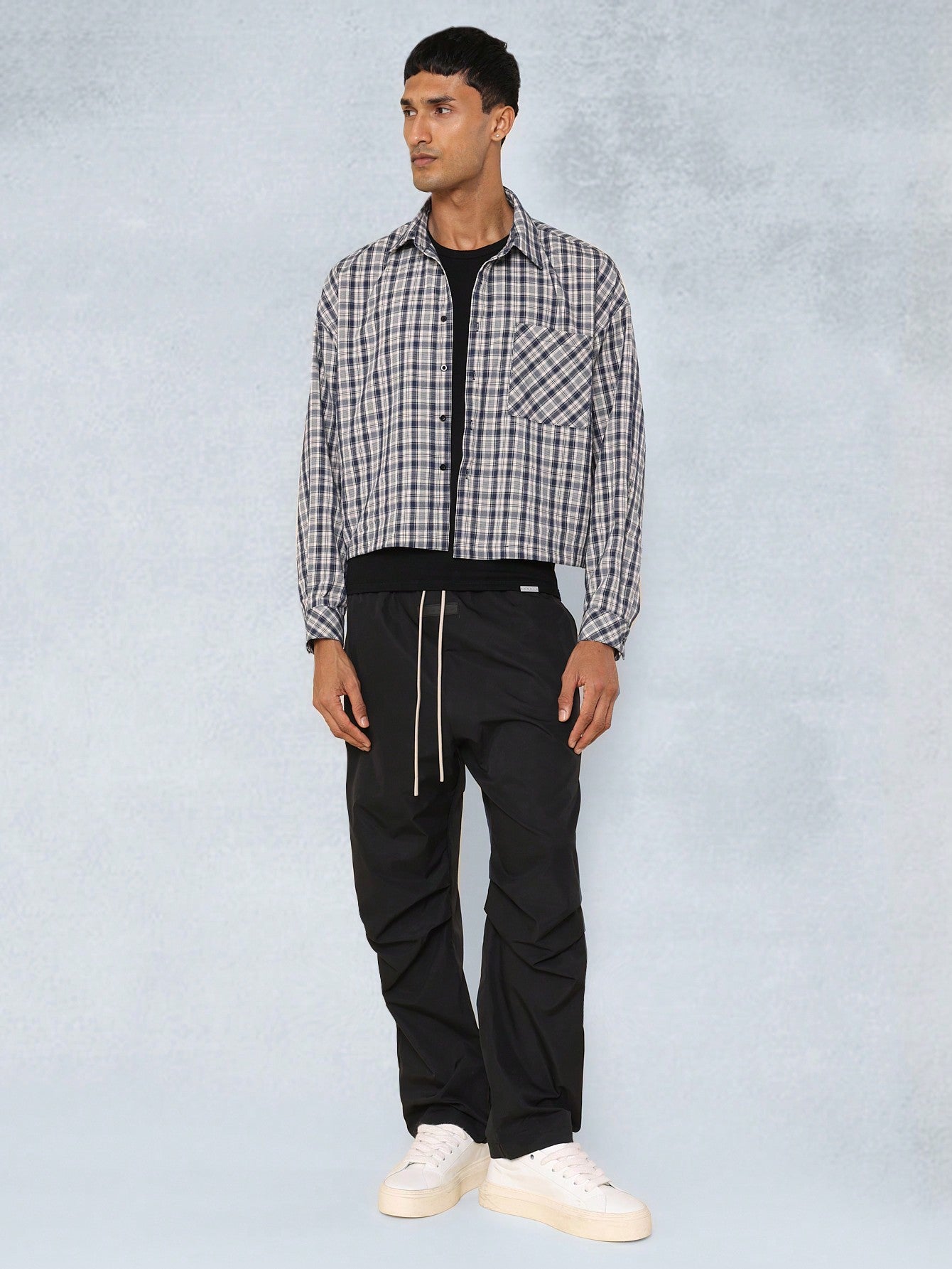 Crop Fit Revere Collar Checked Shirt