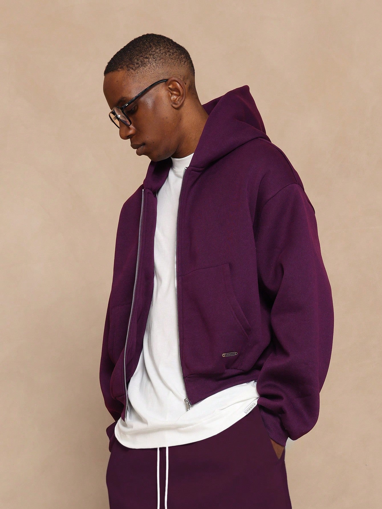 Crop Fit Zip Through Heavyweight Essential Hoodie