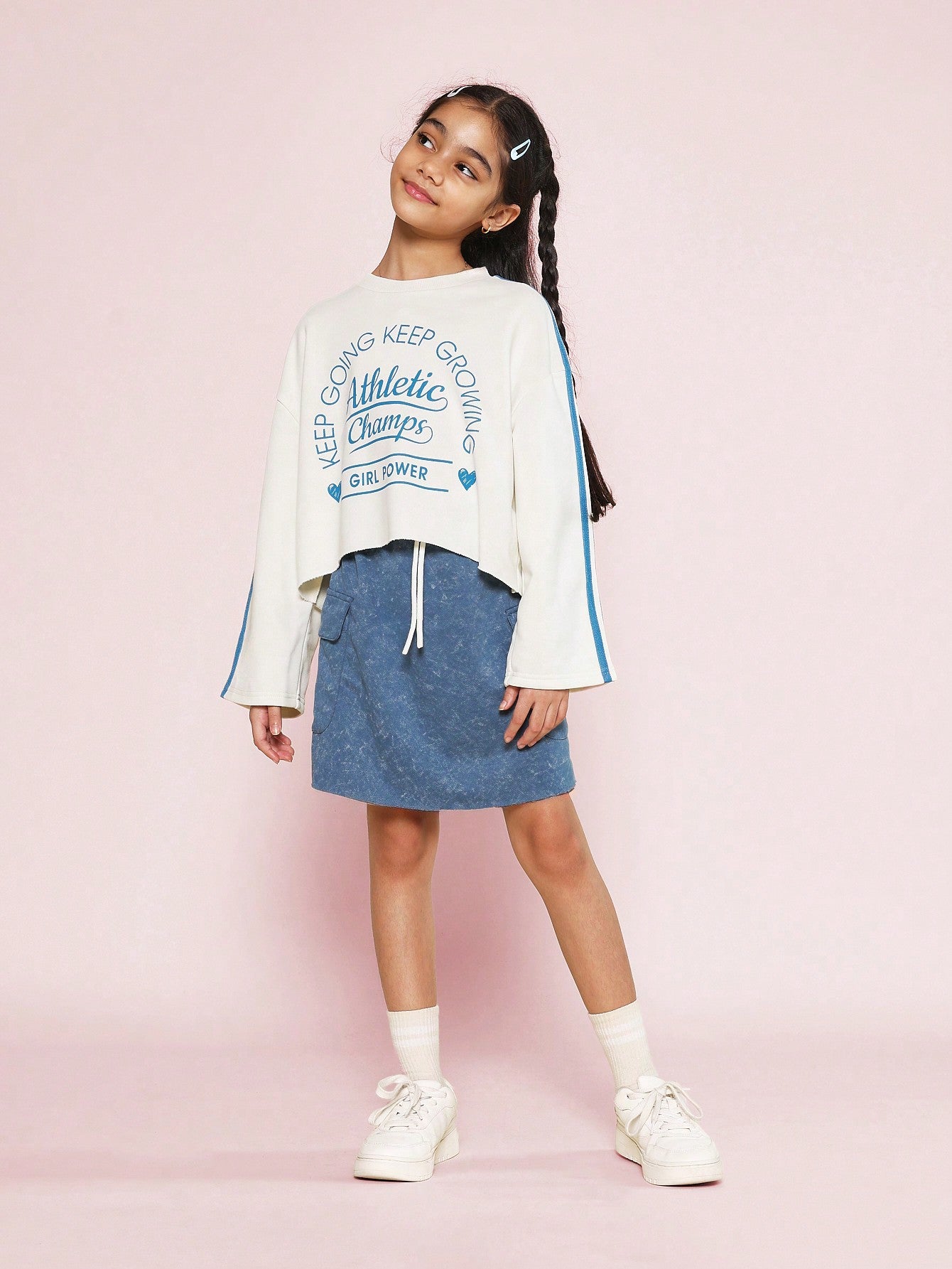 Tween Girls Athletic Graphic Print Sweatshirt And Cargo Skirt 2 Piece Set