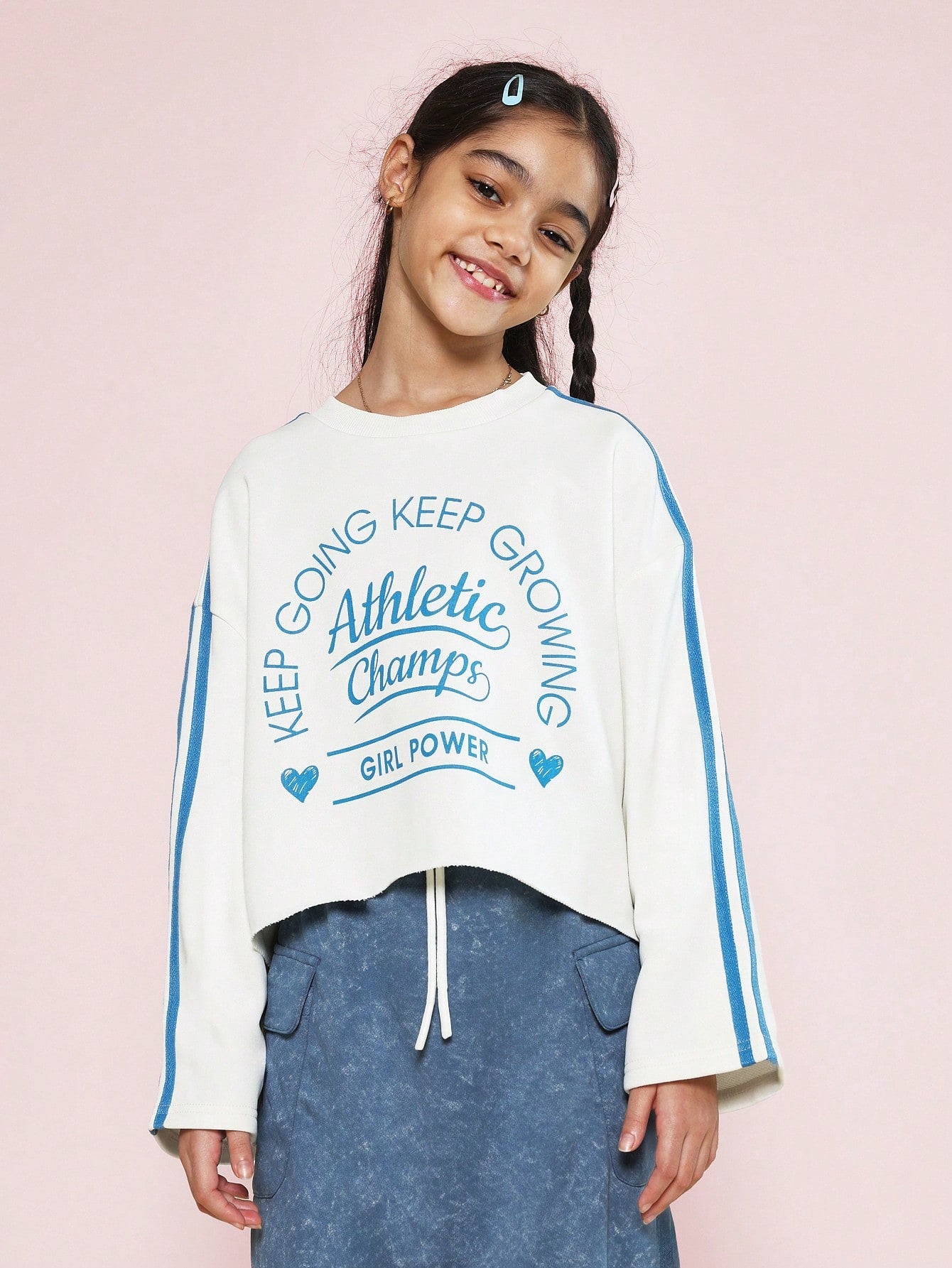 Tween Girls Athletic Graphic Print Sweatshirt And Cargo Skirt 2 Piece Set