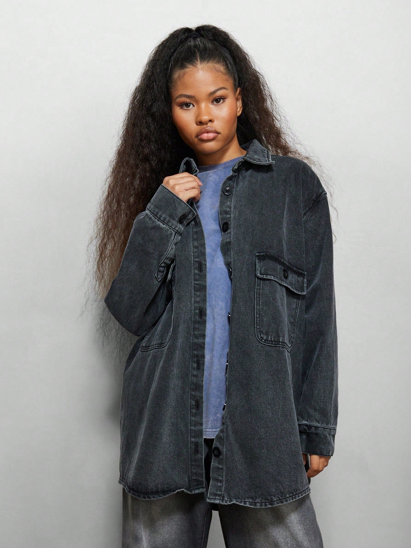 SUMWON WOMEN Oversized Fit Washed Denim Shirt