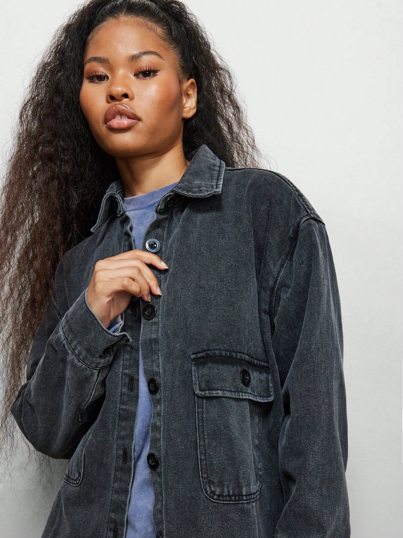 SUMWON WOMEN Oversized Fit Washed Denim Shirt