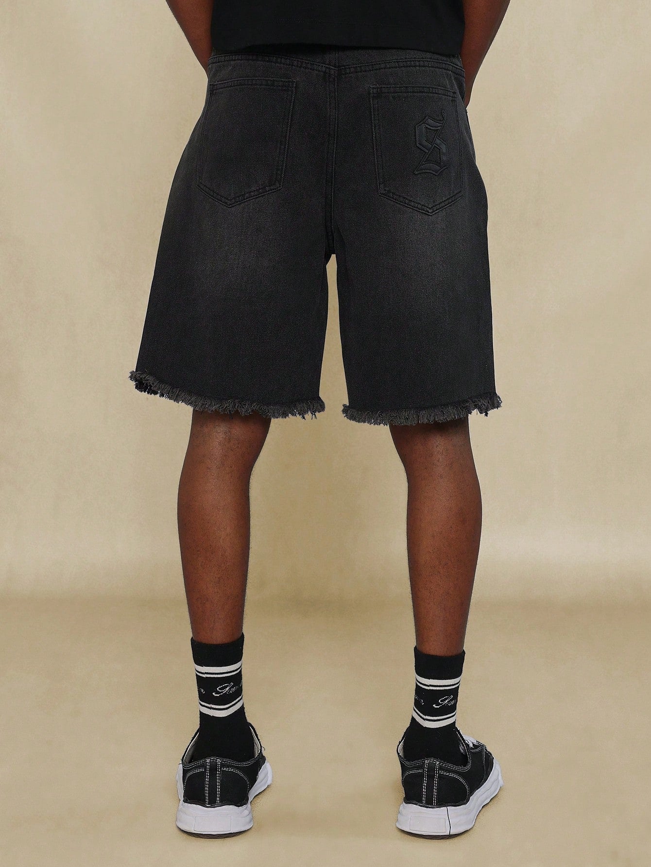 Raw Edge Denim Short With All Over PU Applique