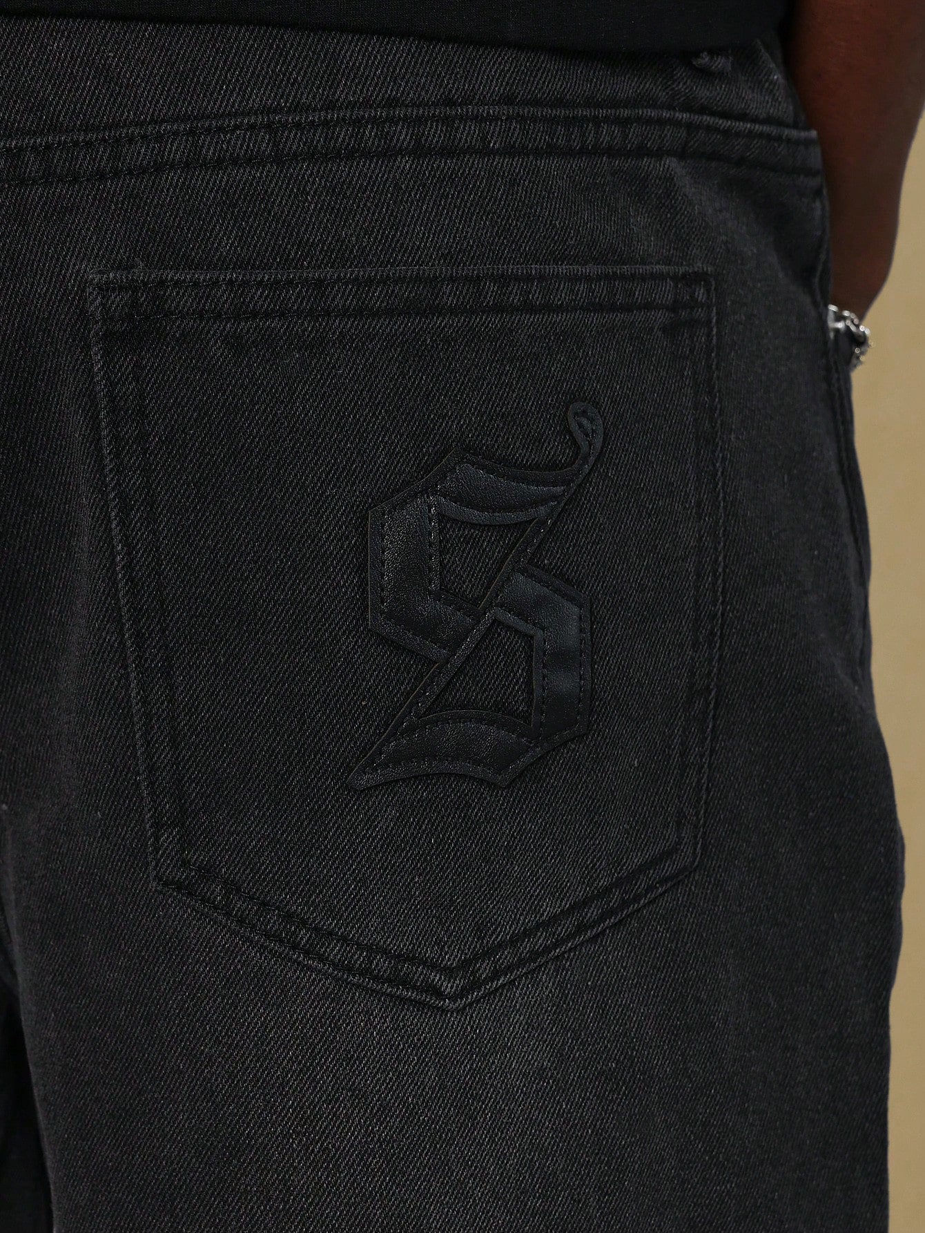 Raw Edge Denim Short With All Over PU Applique