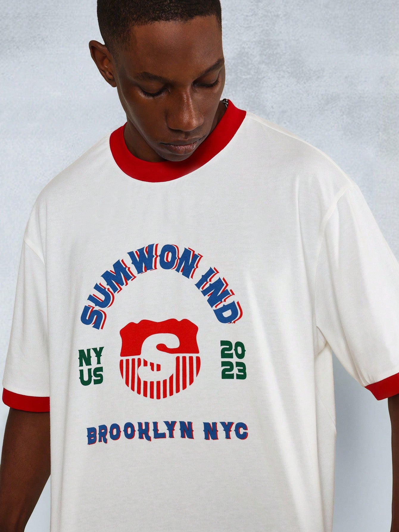 Crop Fit Brooklyn NYC Graphic Print Tee With Contrast Neck Line & Sleeve