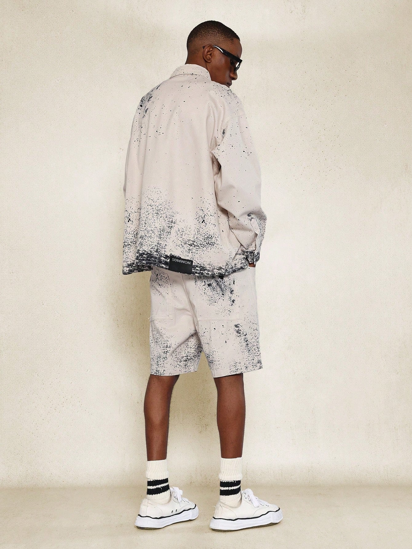 Oversized Printed Twill Denim Shirt And Short With Ripped Pocket Detail 2 Piece Set