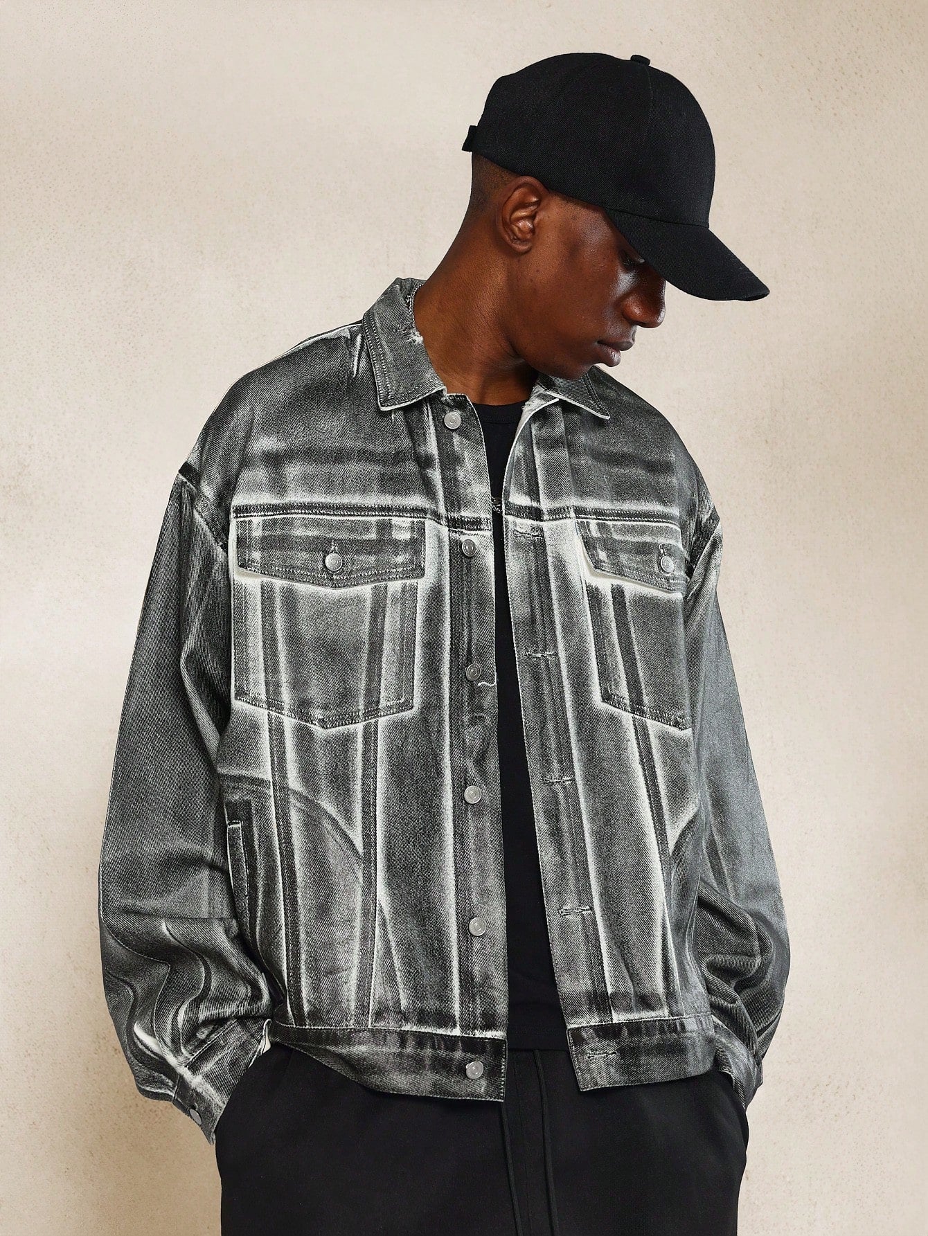 Silver Foil Denim Trucker Jacket