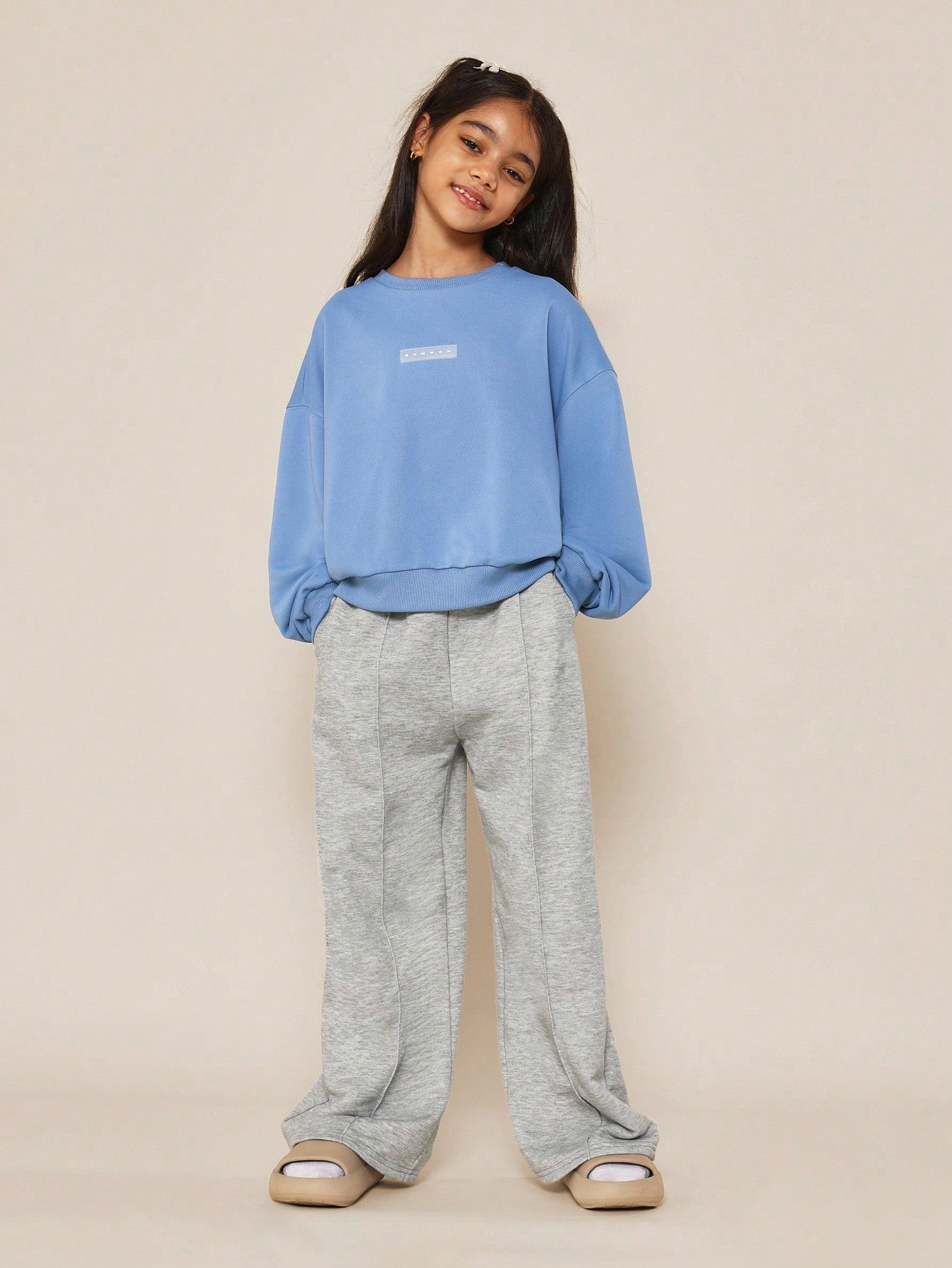 Tween Girls Crew Neck Sweatshirt  And Marl Jogger 2 Piece Set