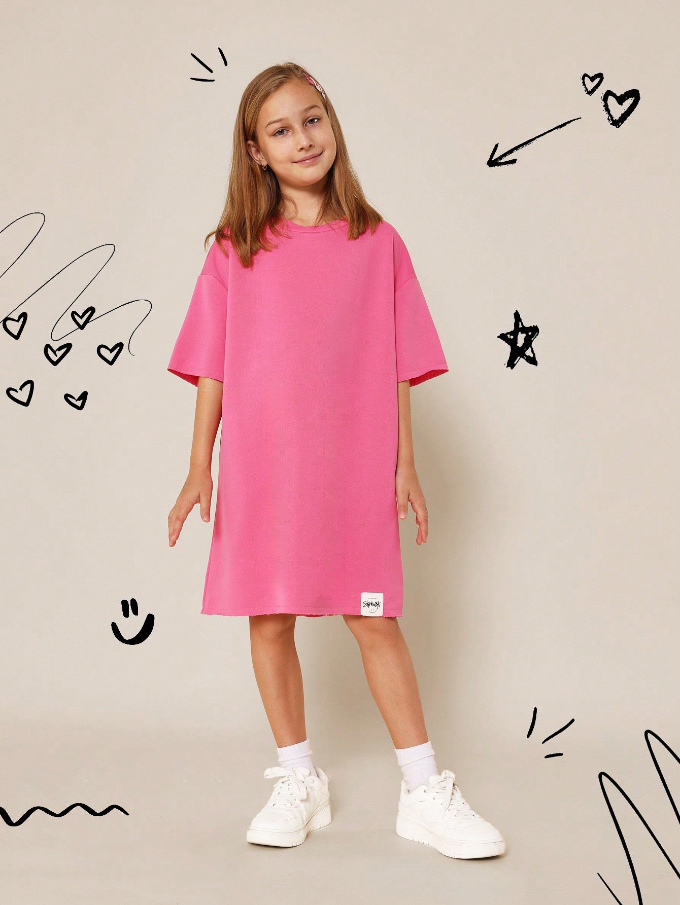 Tween Girls Raw Hem Oversized Fit Tee Dress