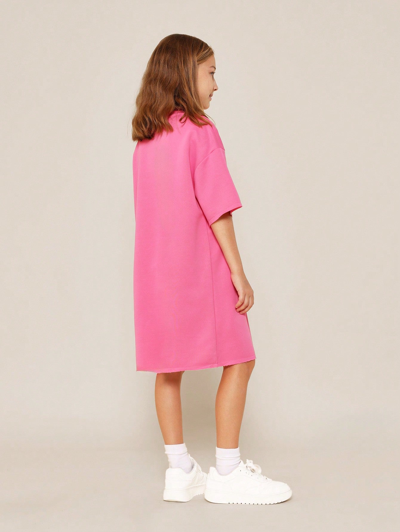 Tween Girls Raw Hem Oversized Fit Tee Dress