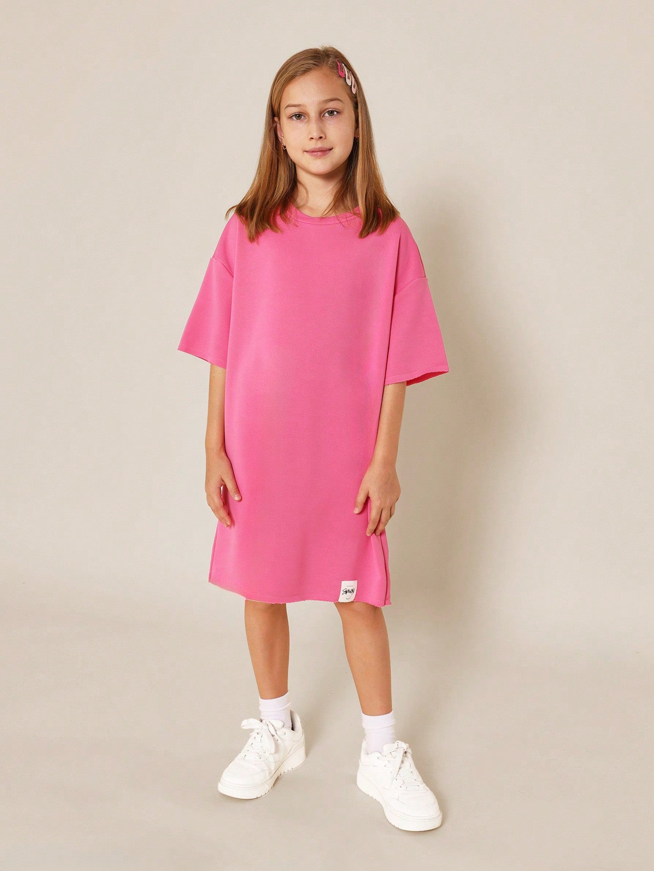 Tween Girls Raw Hem Oversized Fit Tee Dress